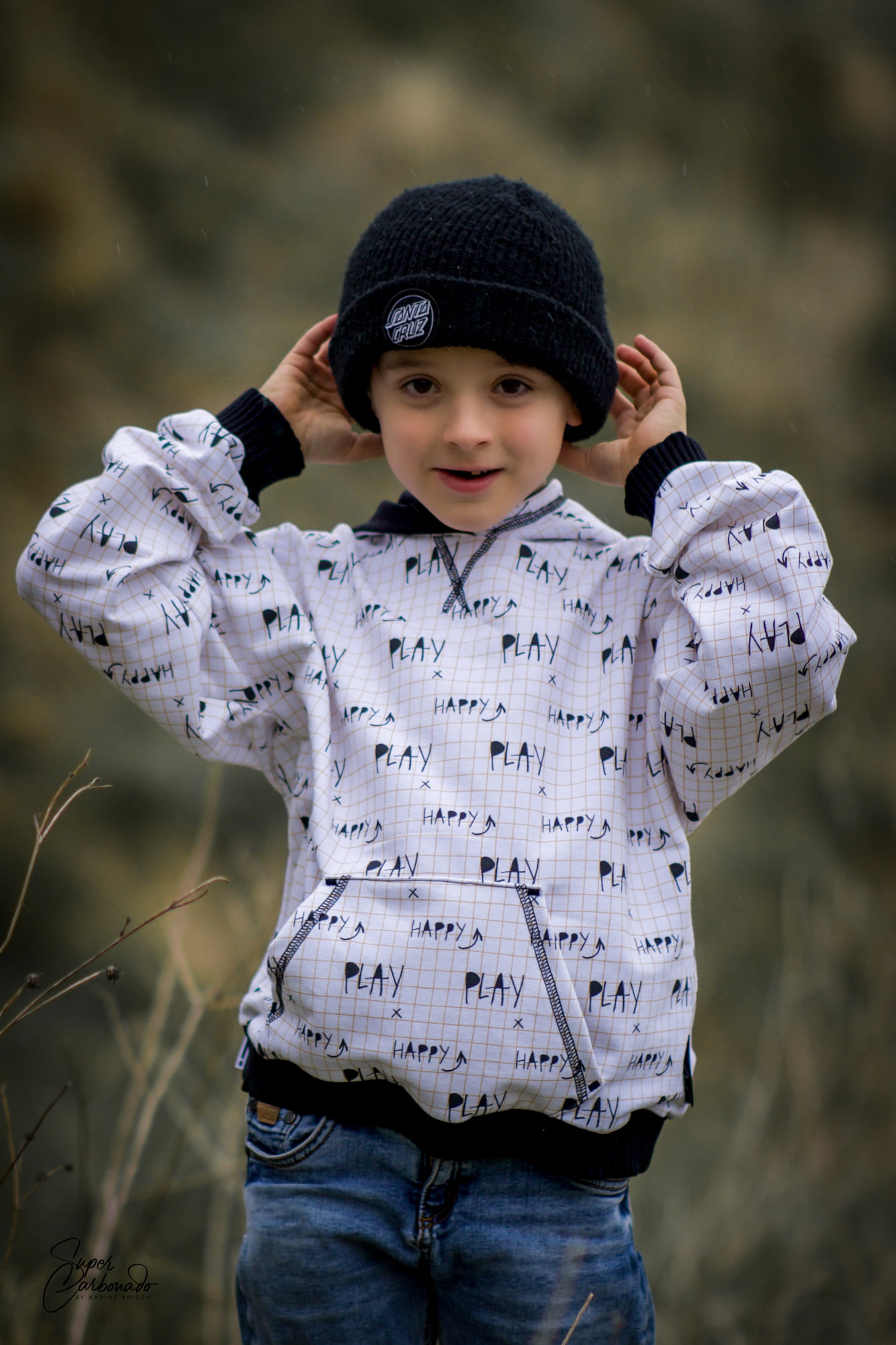 Bio Webware Stoff  -  Play Happy  - LilleSelection, Buchstaben & Zahlen, creme, gelb, Kariert, schwarz, 100% Bio-Baumwolle