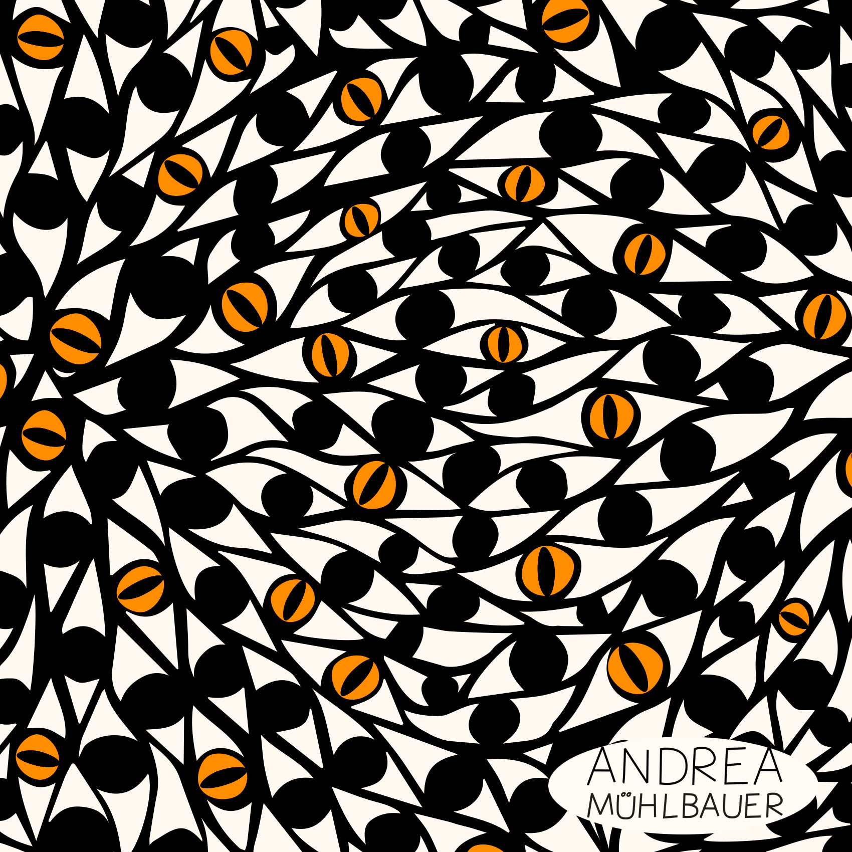 Bio Stoff - A Thousand Eyes Halloween Edition Ecru von Andrea Muehlbauer in orange