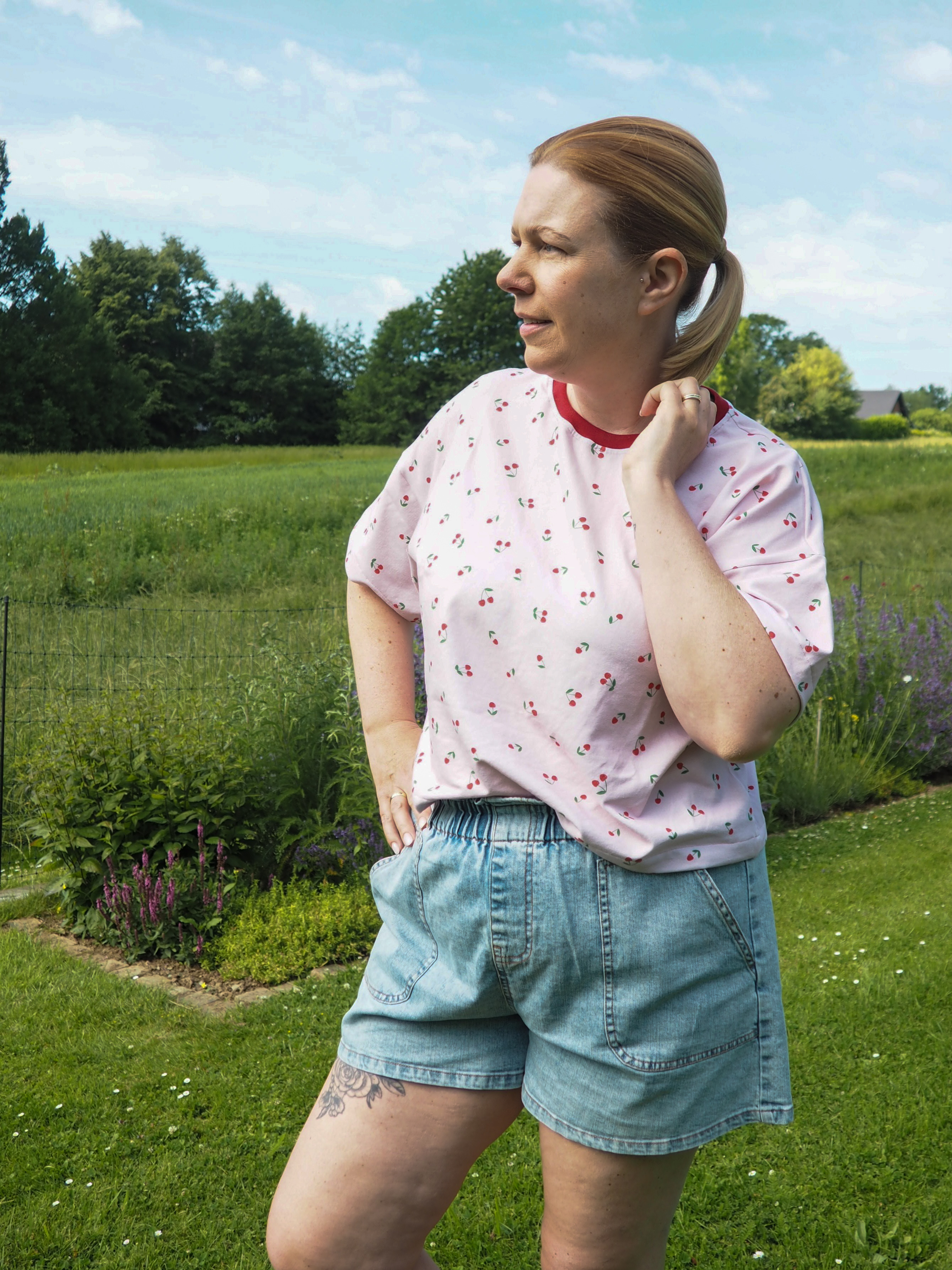 Bio Stoff  -  Cherry Bloom Kleine Kirschen rosa
