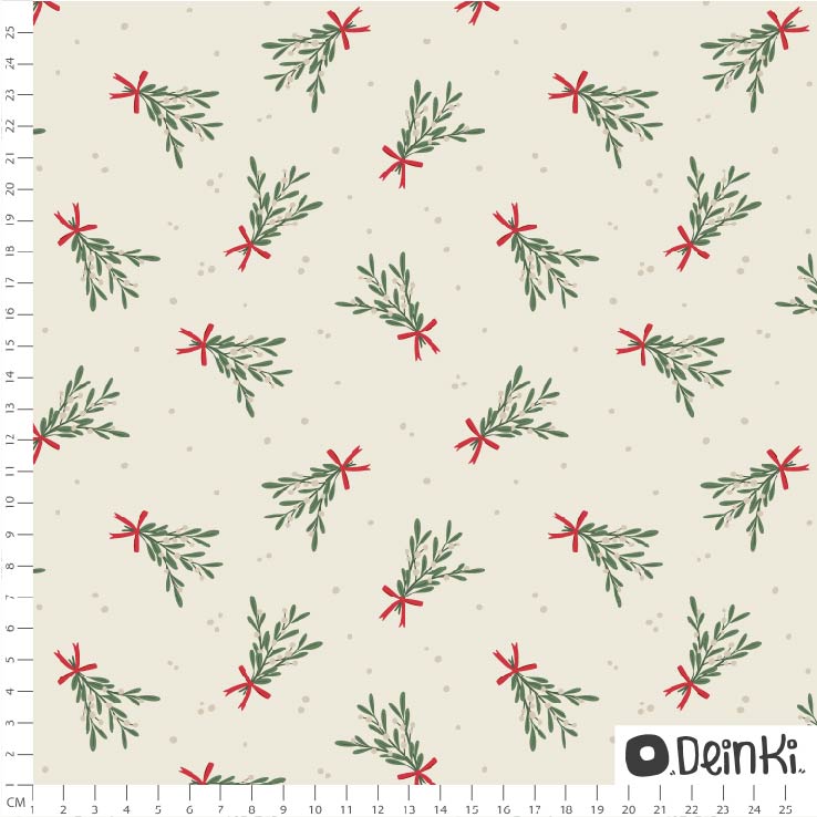 Bio Stoff - Mistelzweige und Schleife creme