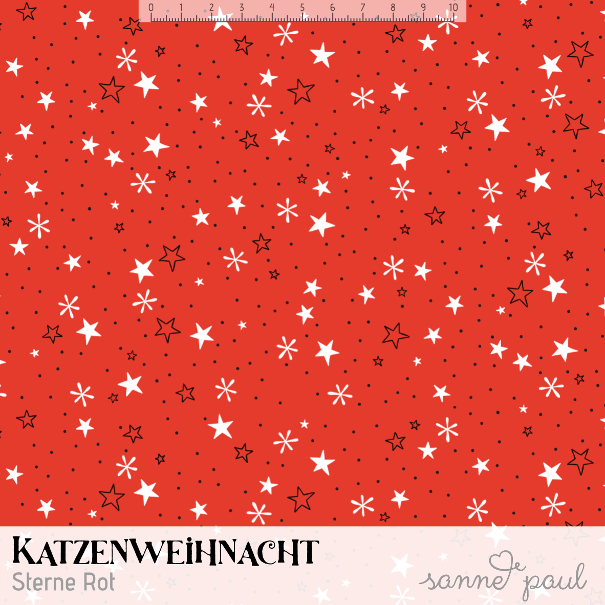 Bio Fabric - Cat Christmas Stars red