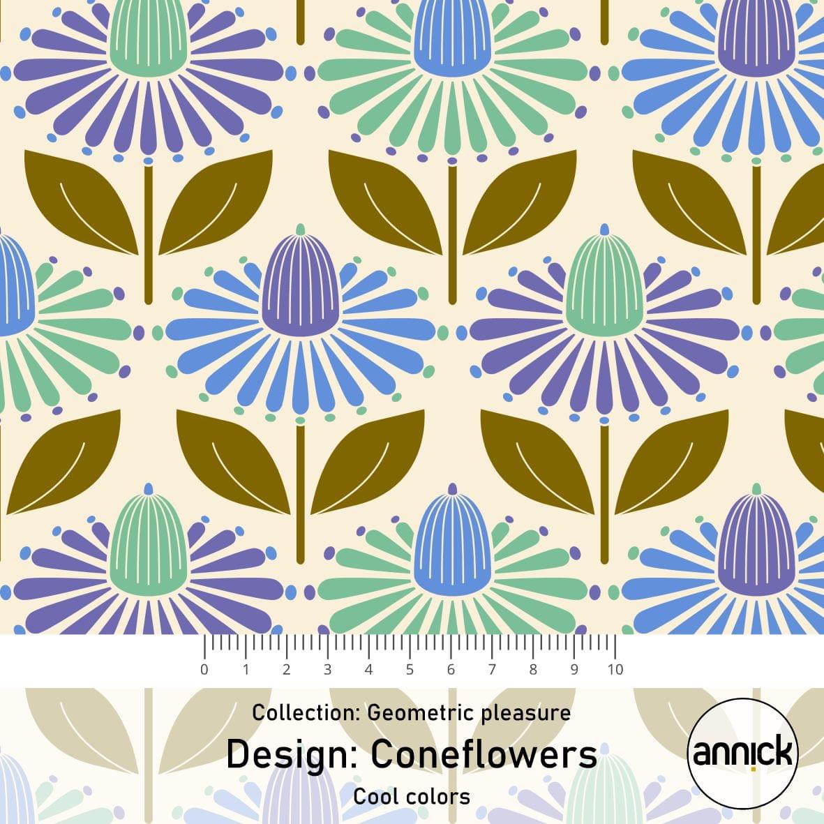 Bio Webware Stoff  -  Nordic Flowers in a Circle Blue  - Annick, Floral & Blumen, blau, 100% Bio-Baumwolle