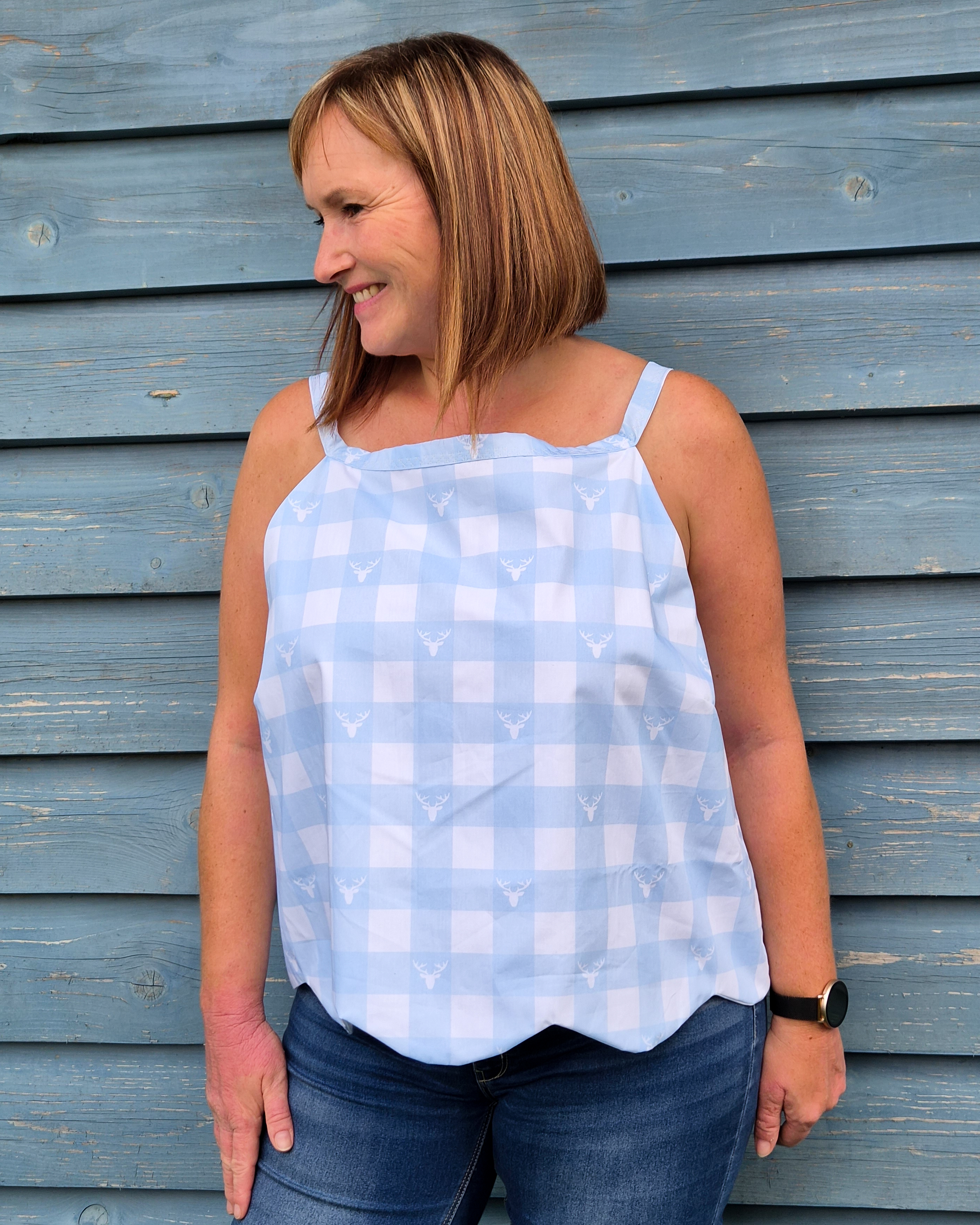 Organic fabric  - Kleinkarierter Hirsch blue