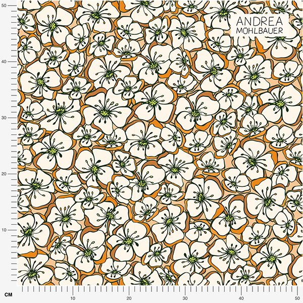 Bio Stoff  - Obstblüten beige, orange
