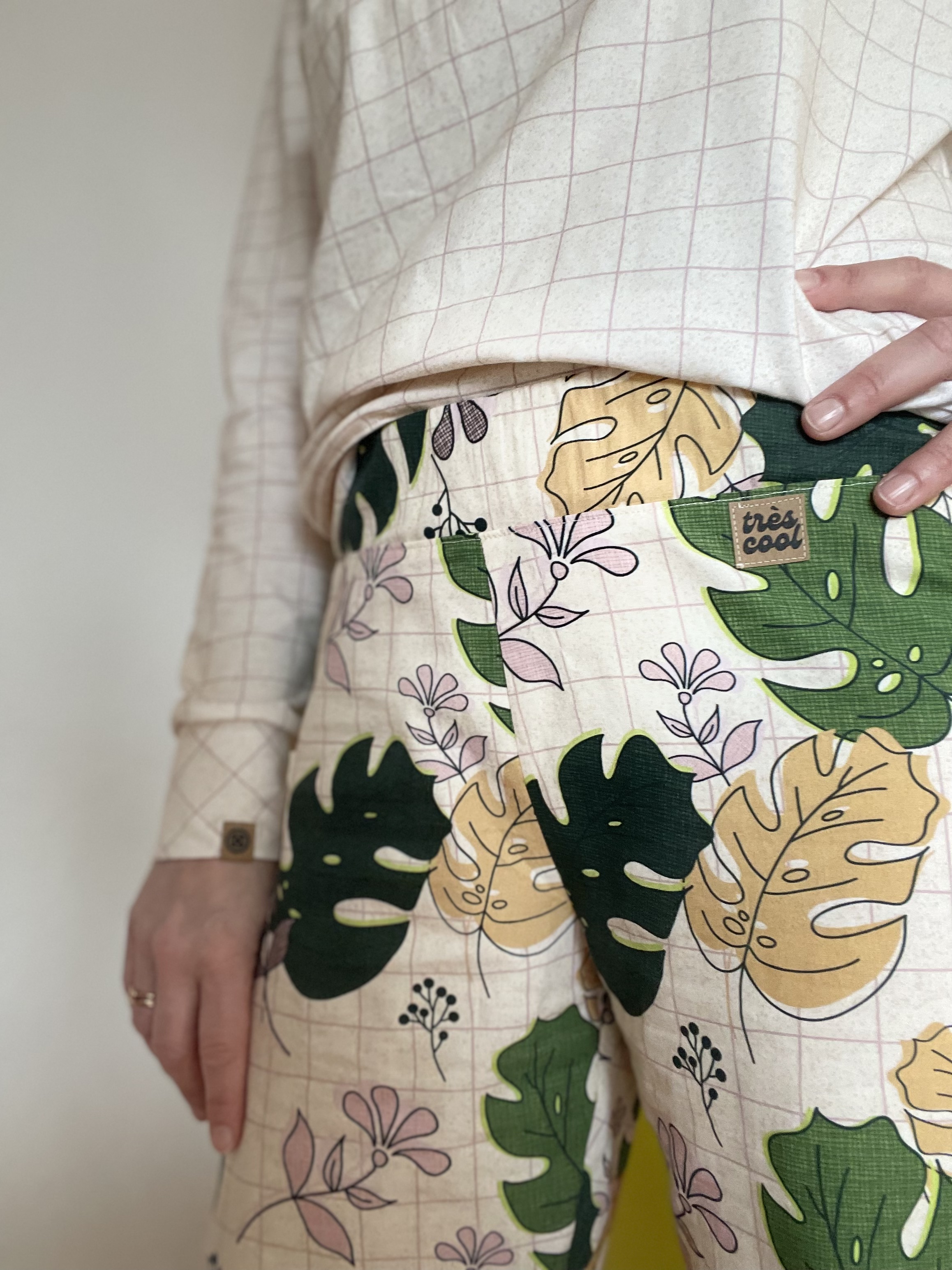 Bio Stoff  -  Nerdy Monstera Garden kariert, beige