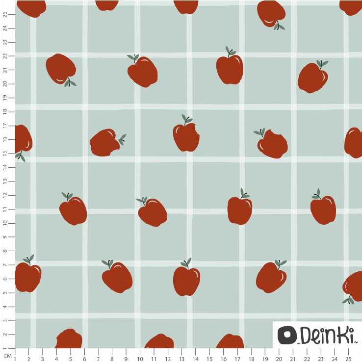 Bio Summersweat Stoff - Äpfel Minze - Deinki, mint, Kariert, Obst & Gemüse, Breite 150 cm Bio Summersweat Stoff - Äpfel Minze - Deinki, mint, Kariert, Obst & Gemüse, Breite 150 cm