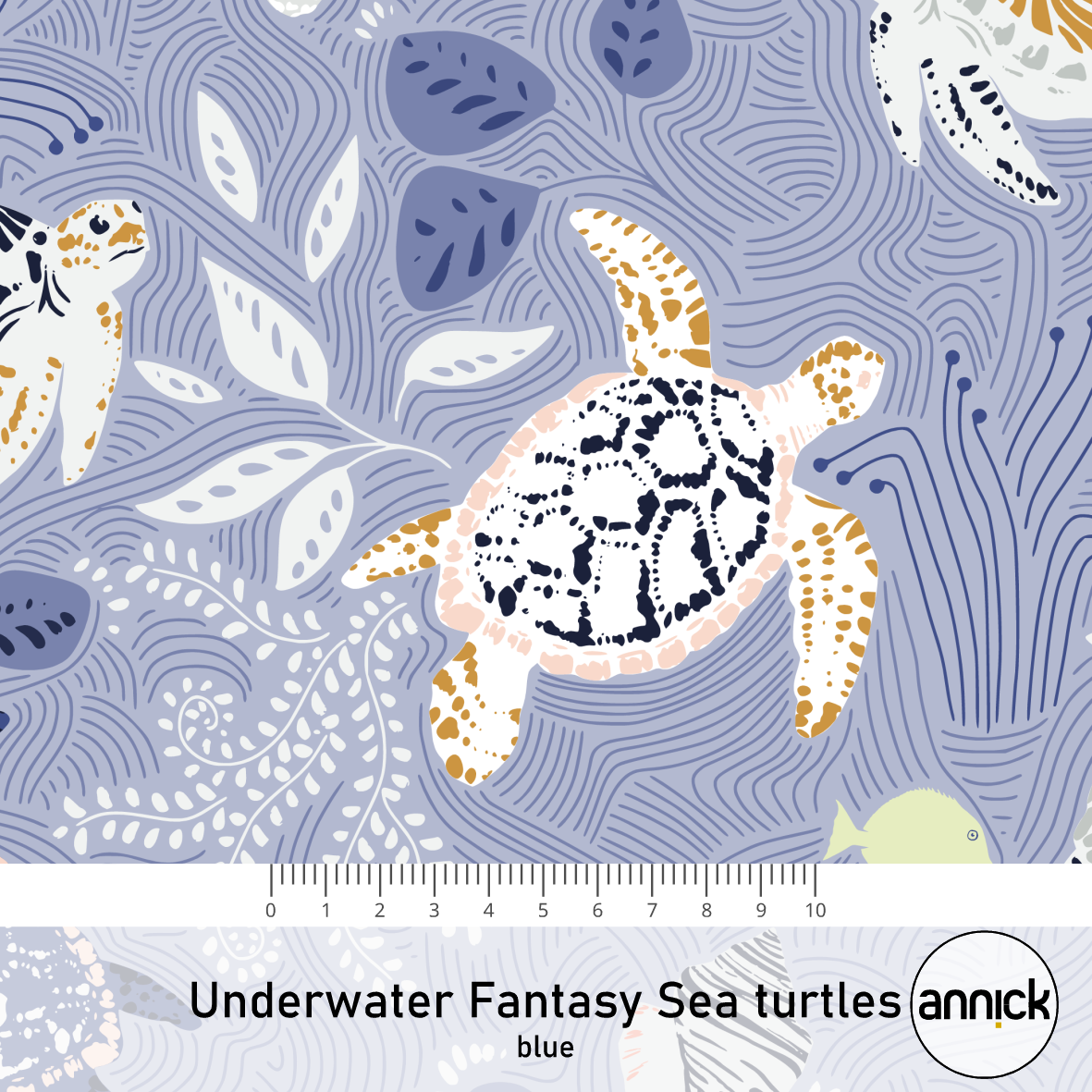 Bio Stoff - Underwater Fantasy Sea Turtles Blue von Annick in blau