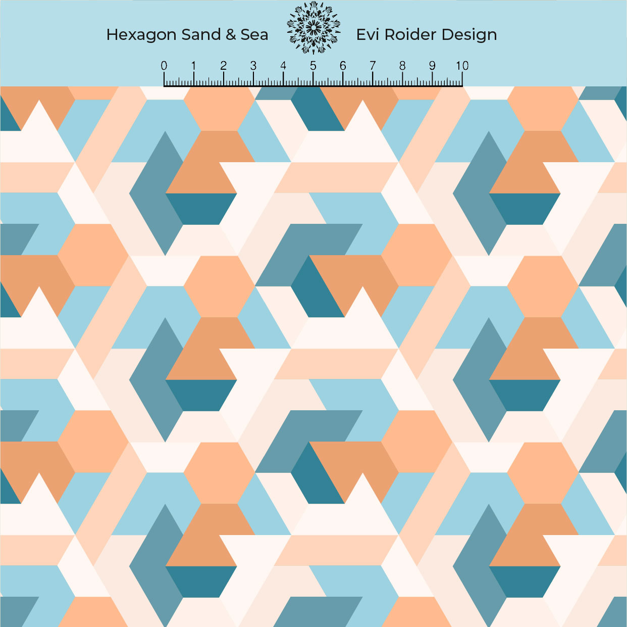 Bio Stoff  -  Hexagon and Sea  - EviRoiderDesign, orange, blau