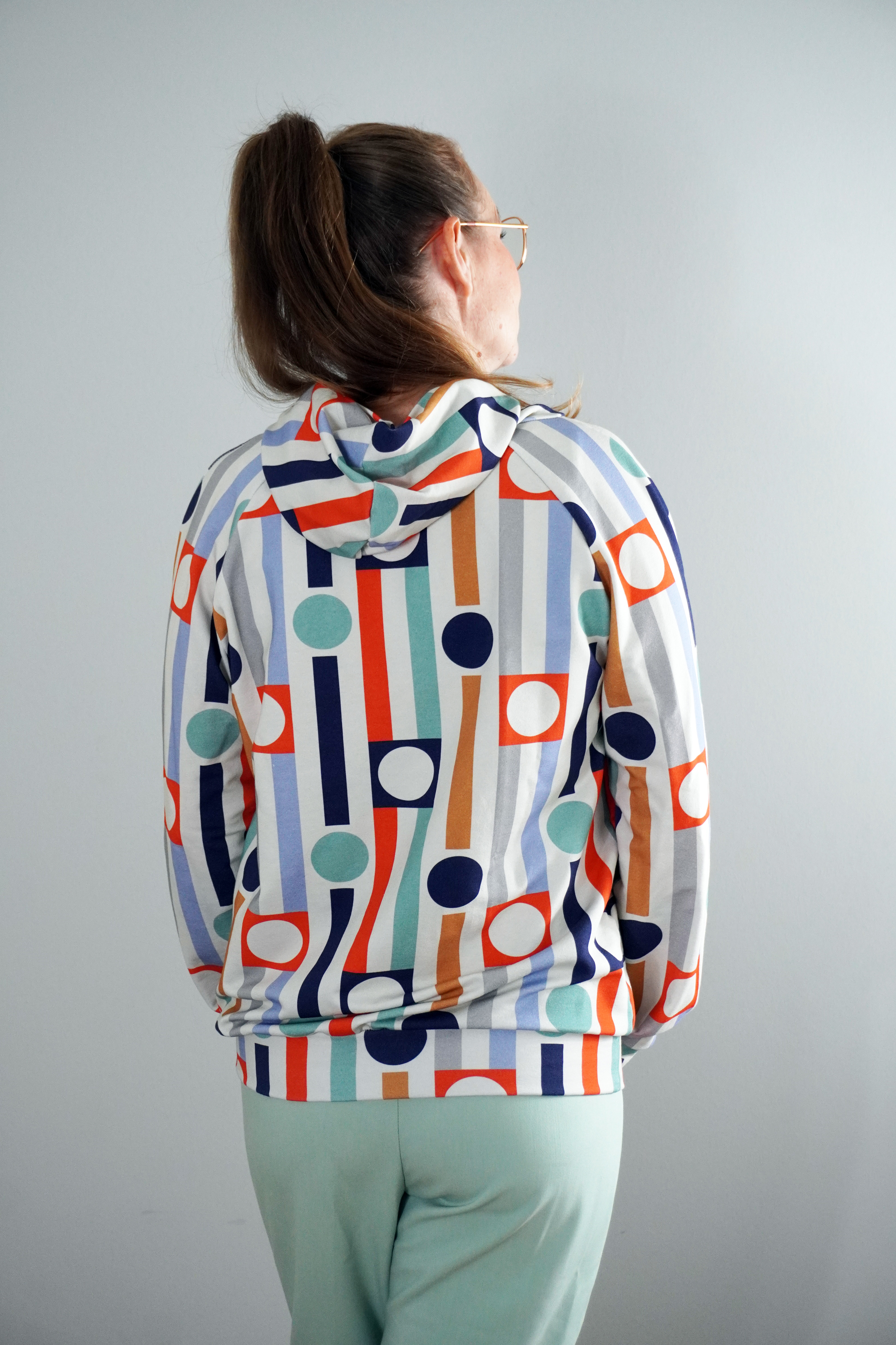 Bio Stoff - Geometric Evergreen Stripes and Dots bunt