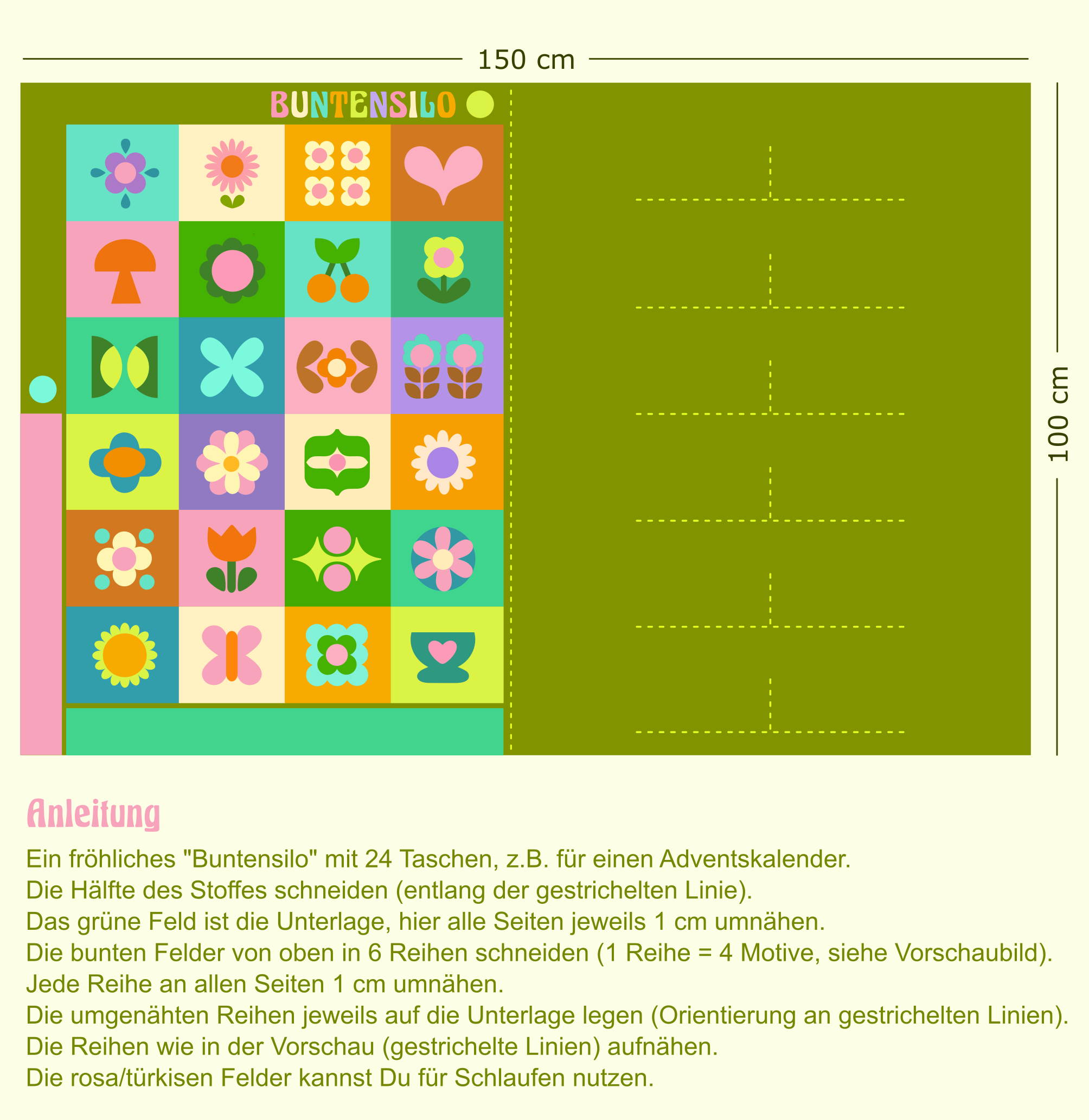Bio Stoff  - 1m Panel Adventskalender Buntensilo bunt