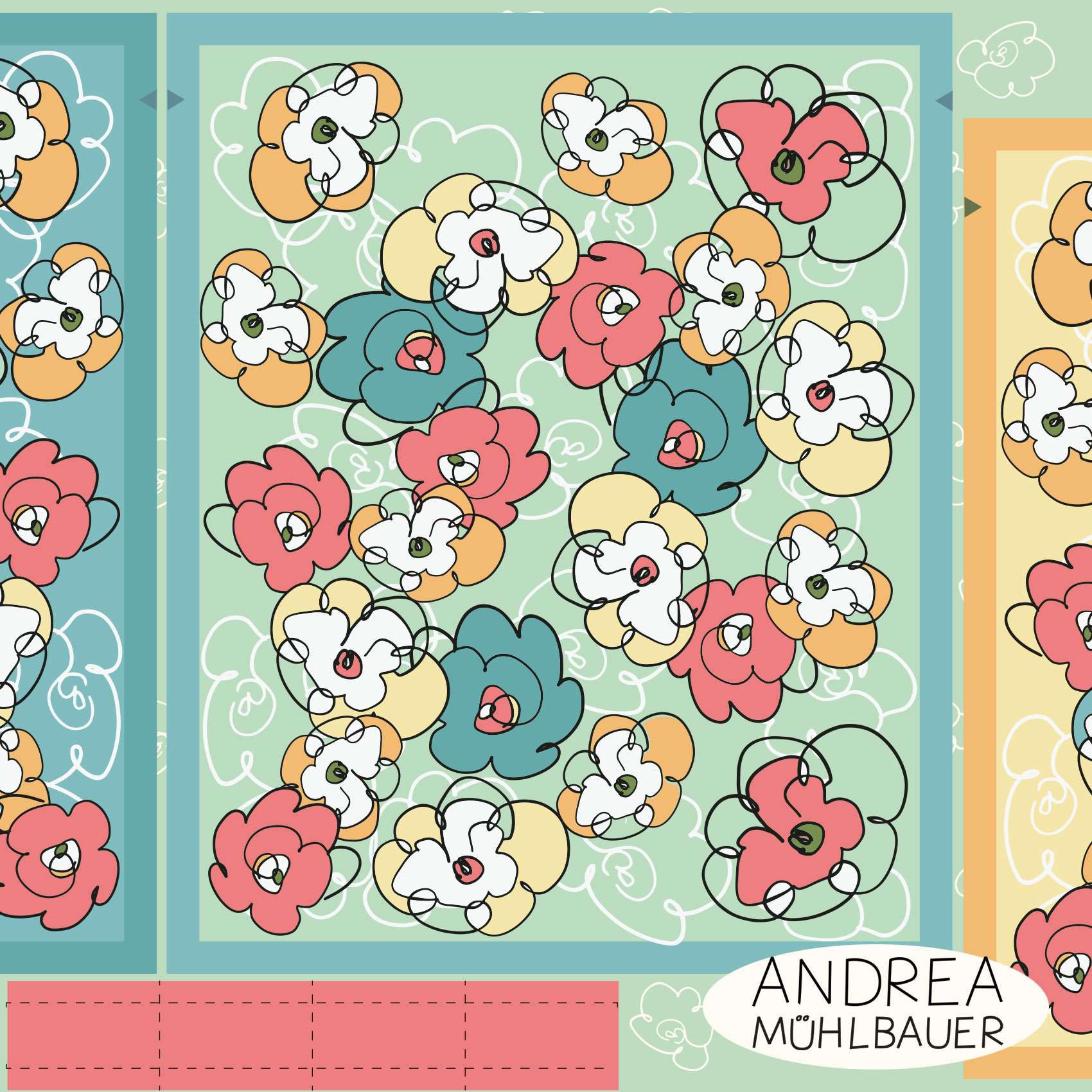 Bio Stoff -  50 cm Panel Comicflowers Wendeturnbeutel von Andrea Muehlbauer in bunt