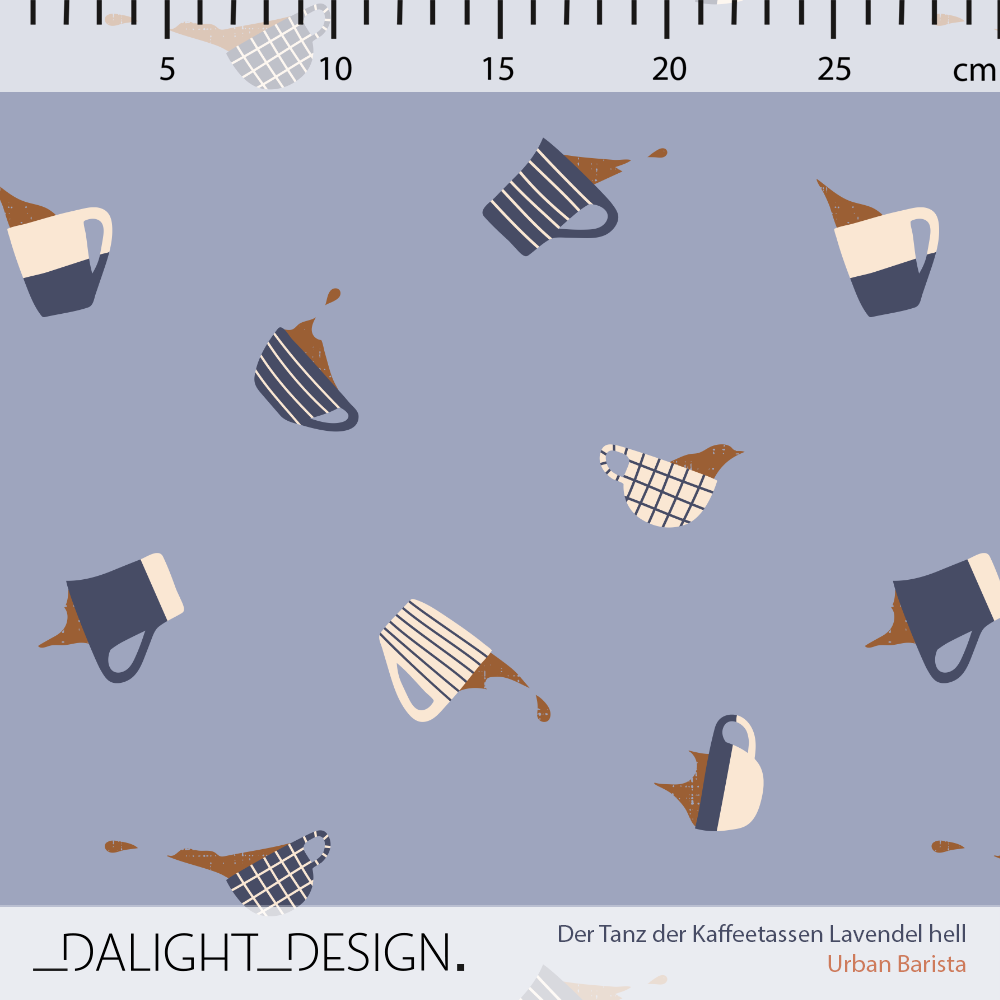 Bio Stoff - Der Tanz der Kaffeetassen Lavendel hell 