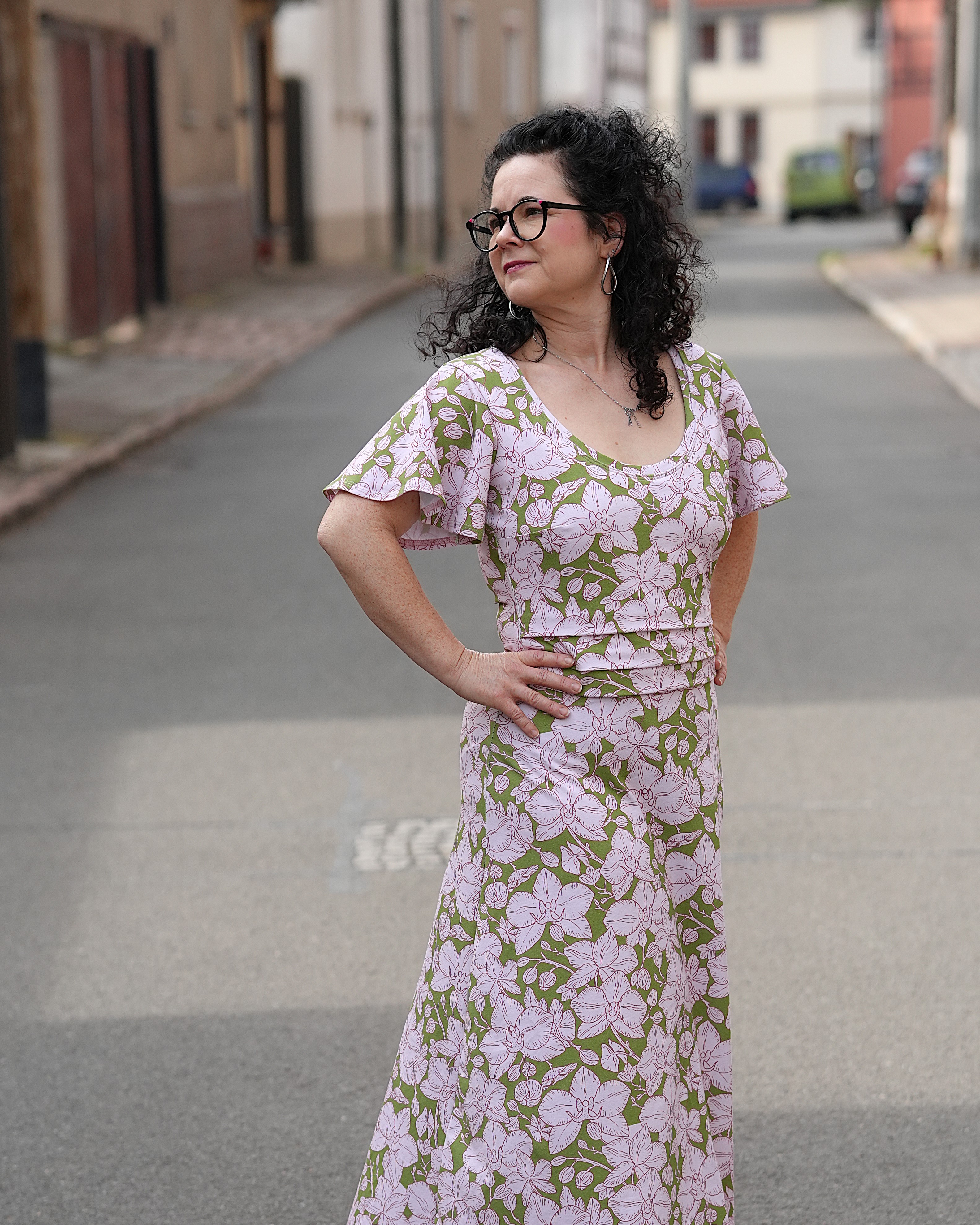 Bio Stoff  - Orchideenliebe Blütenherz grün