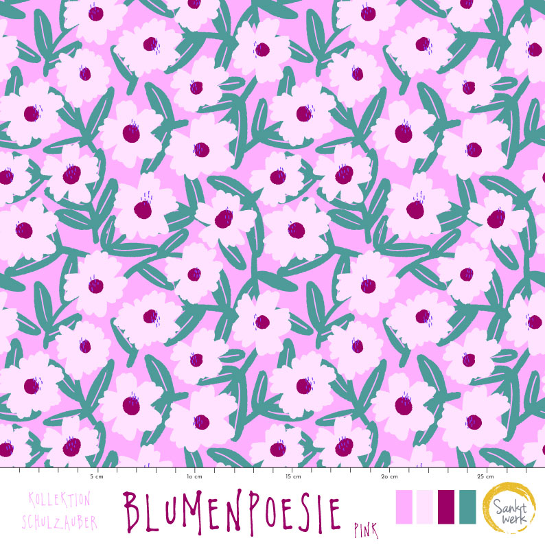 Bio Stoff - Blumenpoesie Pink von Sanktwerk in rosa