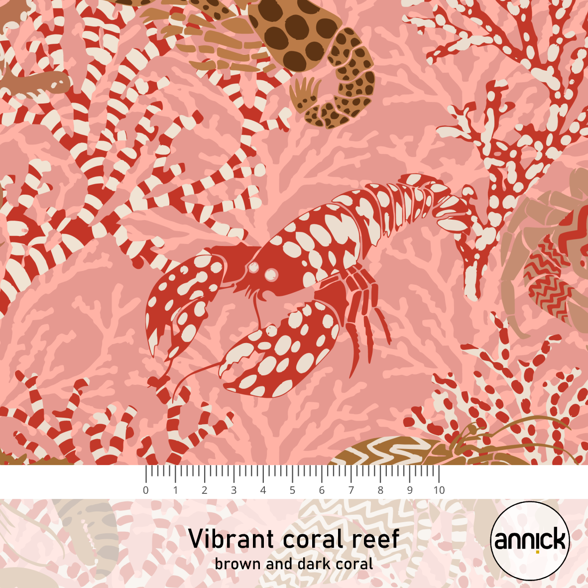 Bio Fabric - Vibrant Coral Reef Brown And Dark Coral by Annick in brown and red