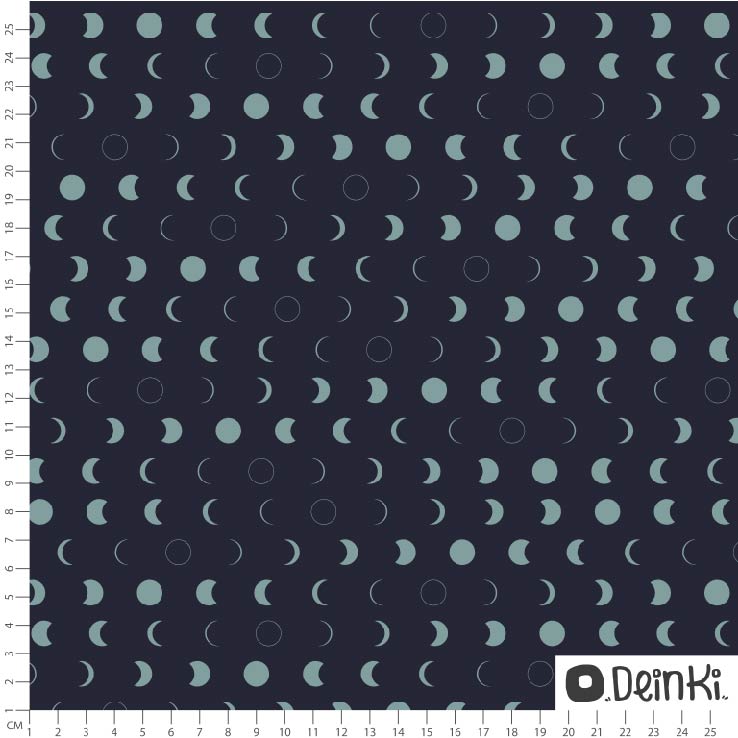 Bio Webware Stoff - Mondphasen Blau Grün - Deinki, blau, Mond, 100% Bio-Baumwolle Bio Webware Stoff - Mondphasen Blau Grün - Deinki, blau, Mond, 100% Bio-Baumwolle