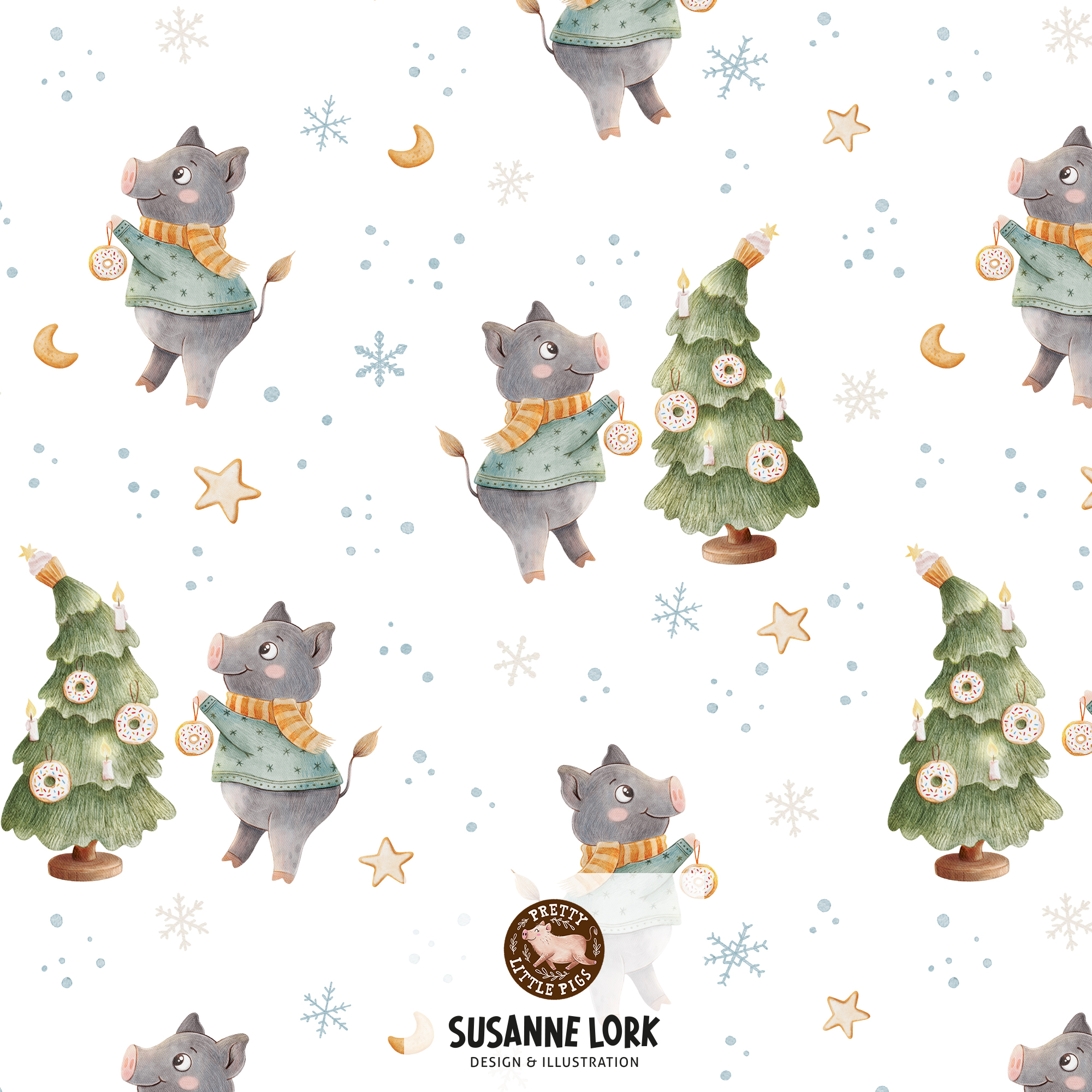 Organic Fabric - Merry Christmas Tree white