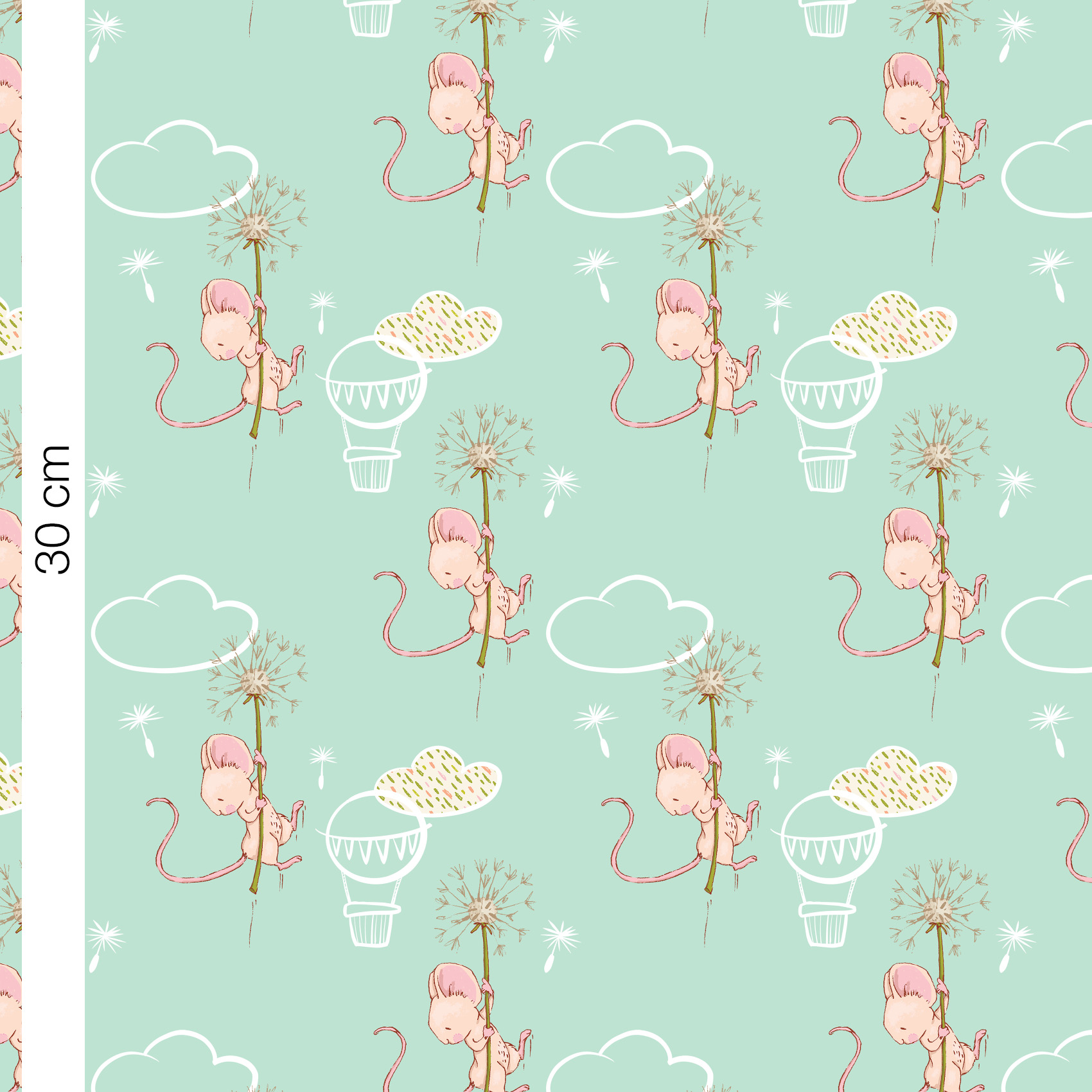 Bio Webware Stoff  -  Mäusehimmel  - LilleSelection, Tiere, mint, 100% Bio-Baumwolle