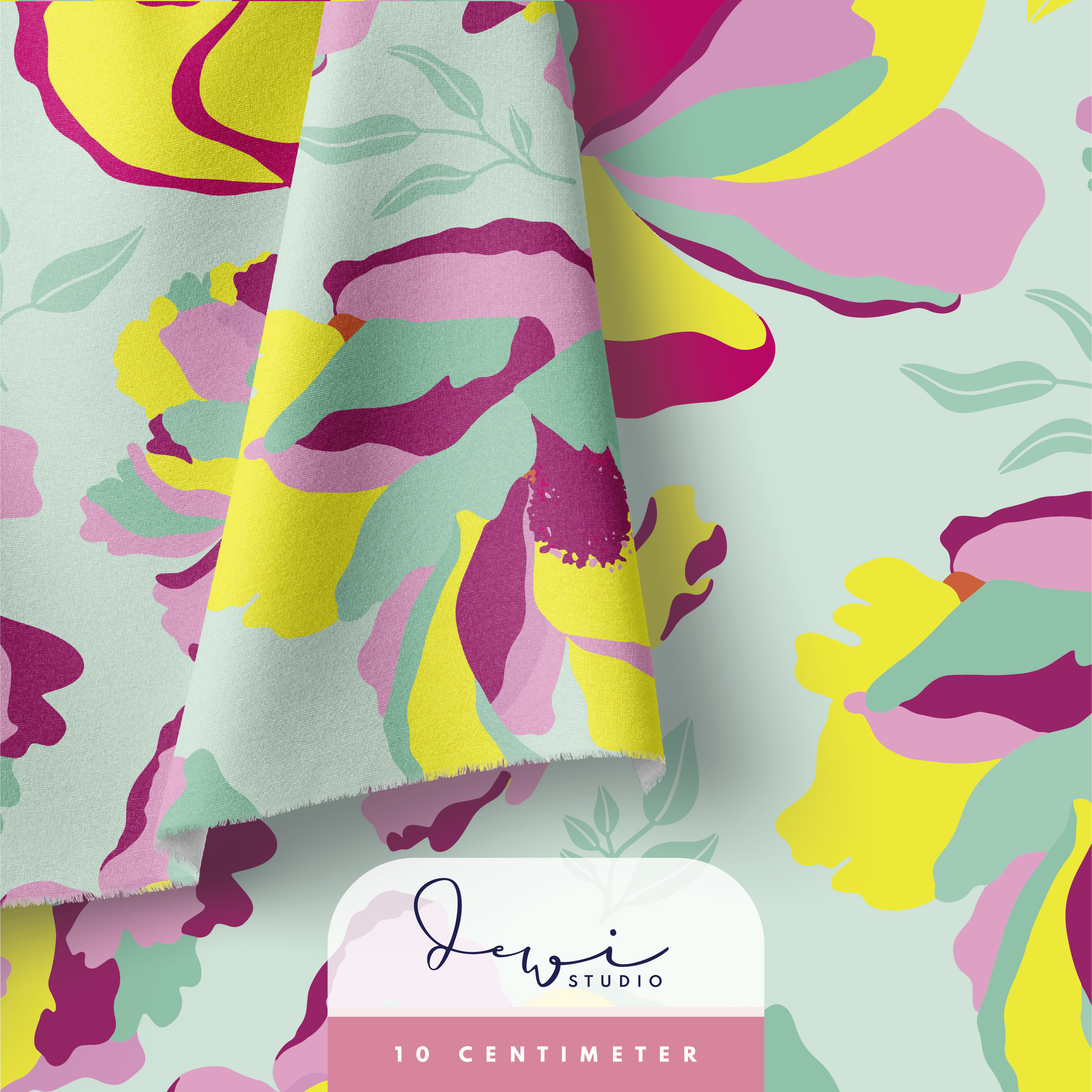 Bio Summersweat Stoff  - Sommerglück Mintpink - DewiStudio, mint, Blumen Breite 150 cm