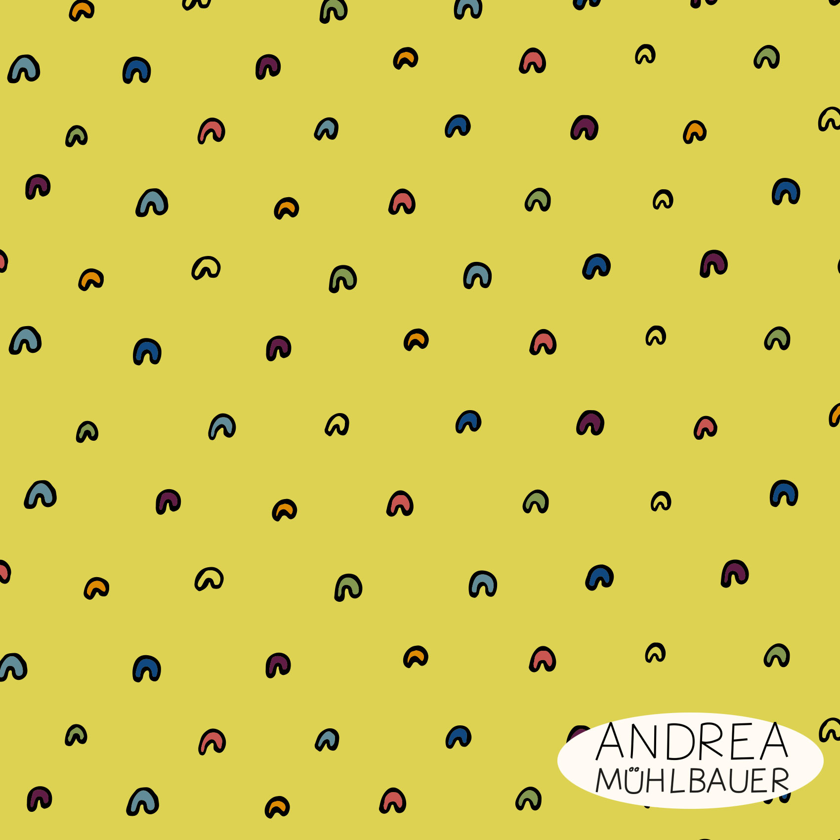 Bio Webware Stoff  -  Little Rainbow Yellow  - AndreaMuehlbauer, Fantasy, Regenbogen, gelb, 100% Bio-Baumwolle