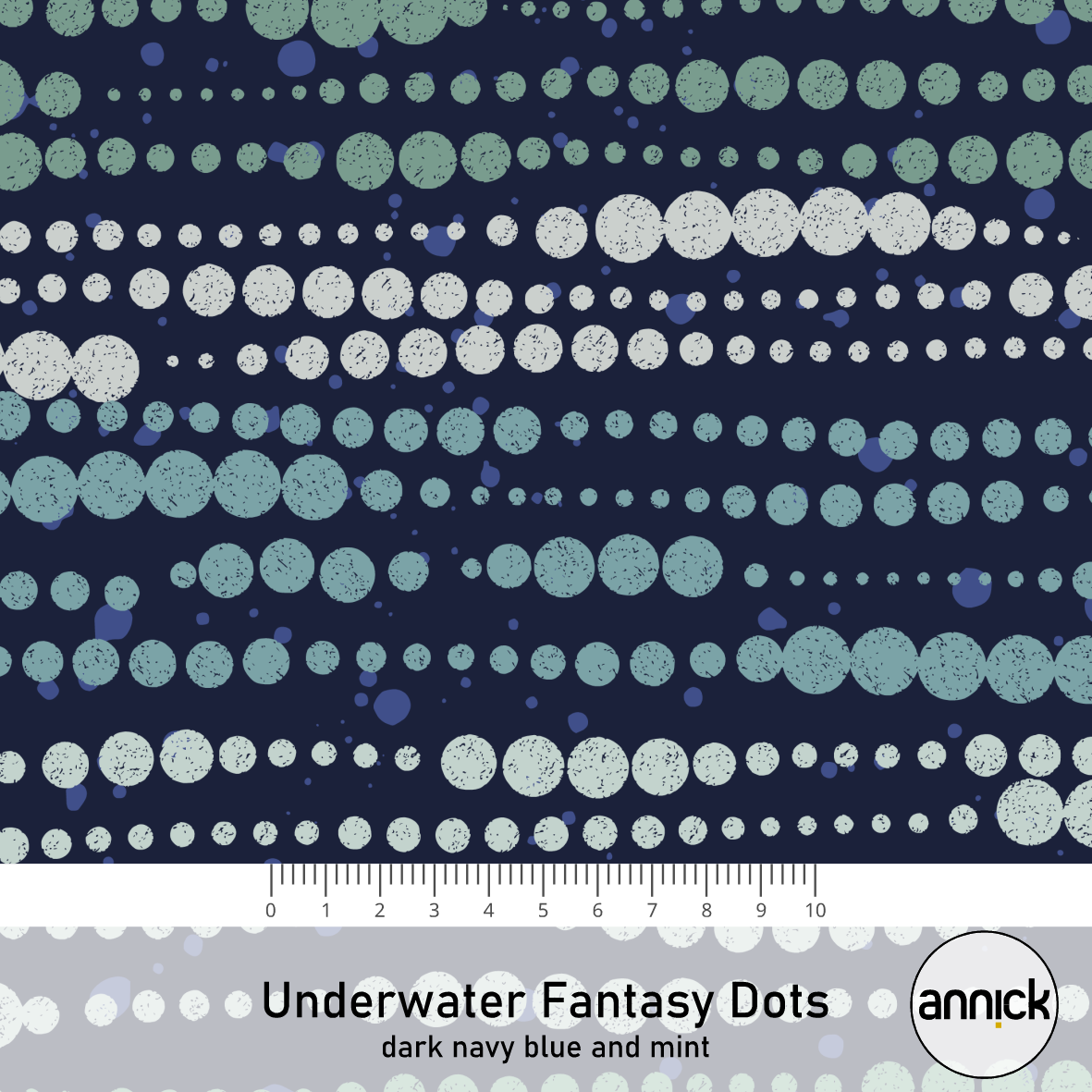 Bio Stoff  - Underwater Fantasy Dots Dark Navy Blue Mint - Annick, blau, Maritim, Punkte