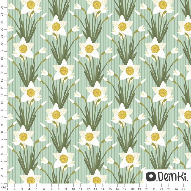 Bio Stoff  - Narzissen grün - Deinki, grün, Floral & Blumen