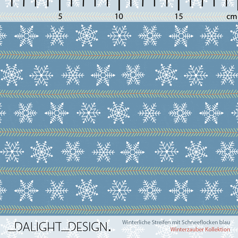 Organic Fabric - Winter Stripes with Snowflakes blue