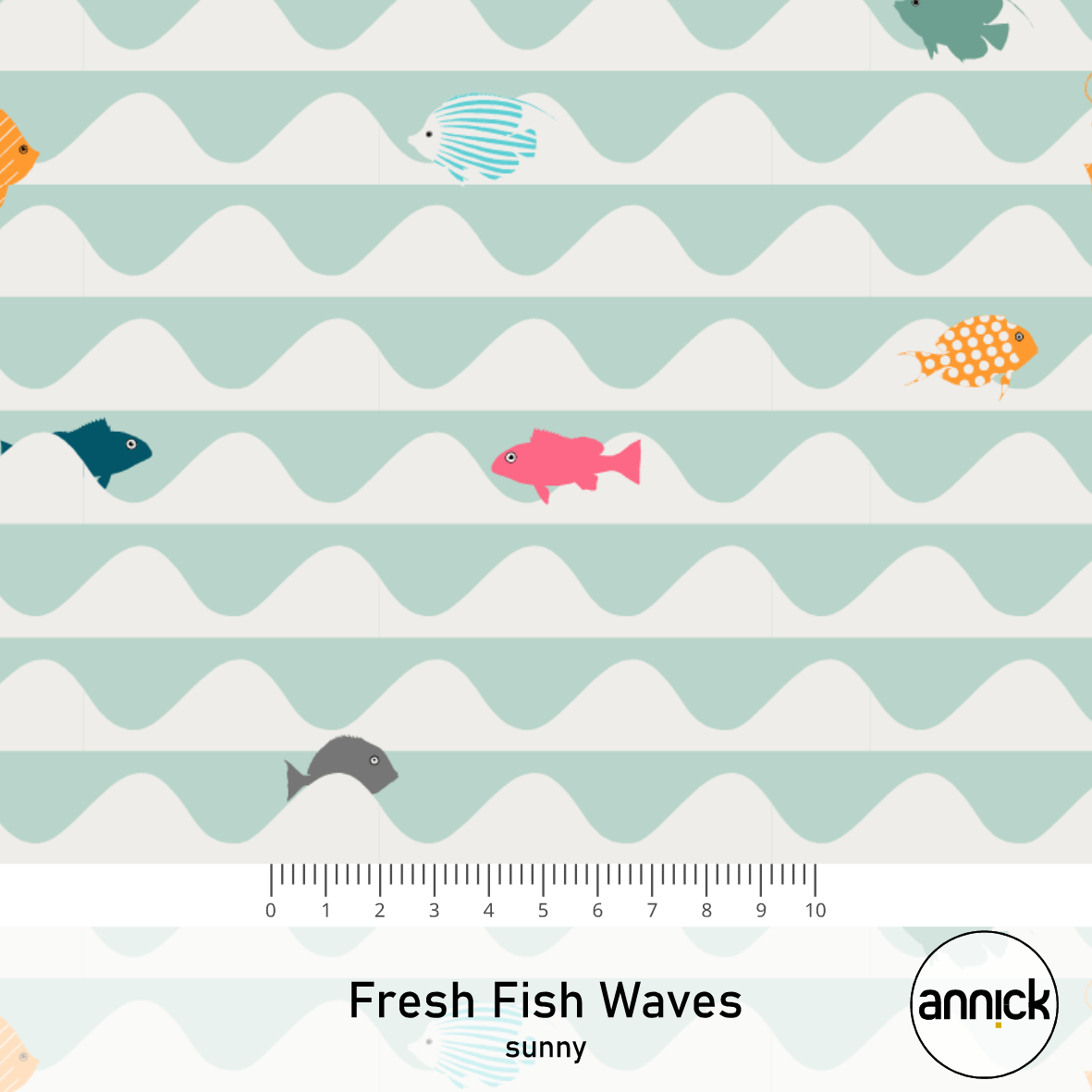 Bio Stoff  - Fresh Fish Waves Sunny - Annick, mint, Maritim, Tiere