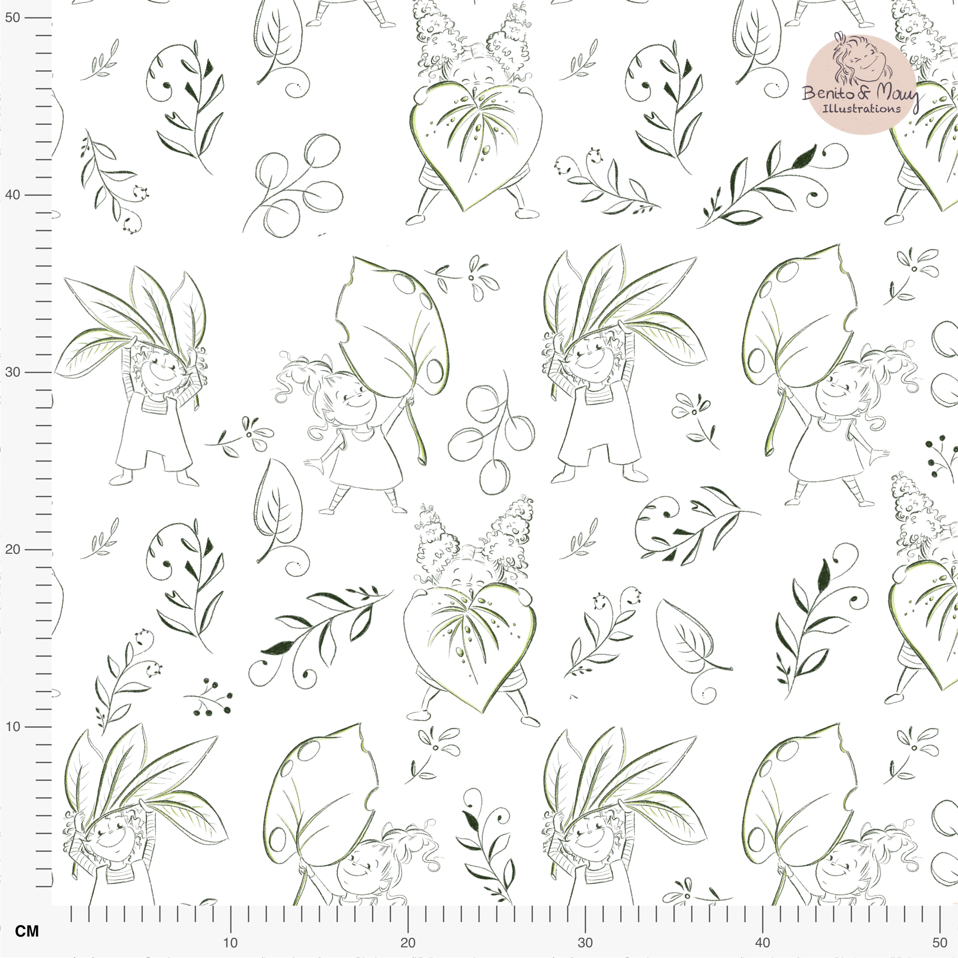 Bio Stoff  -  Botanical Fairytale Skizze weiß, groß