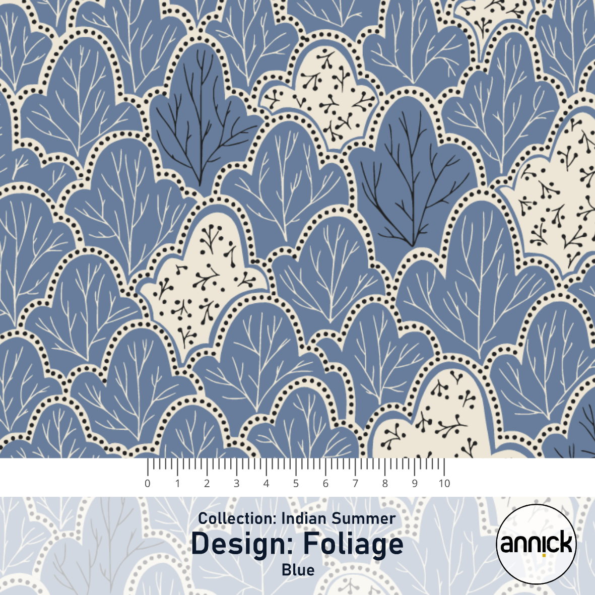 Bio Stoff  -  Indian Summer Foliage Blue  - Annick, Abstrakt, blau, Herbst, Bäume & Palmen