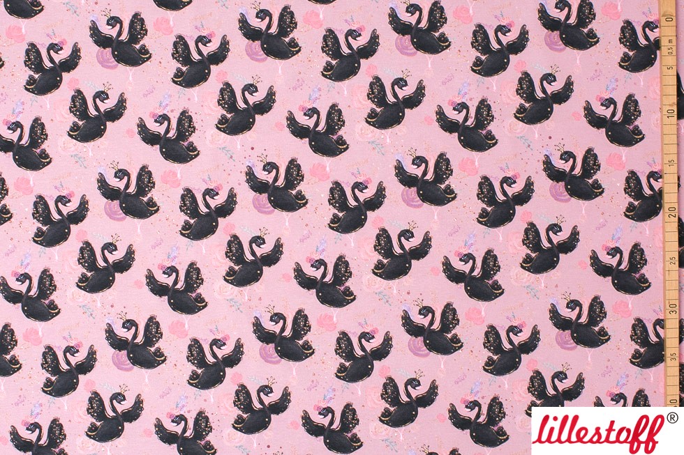Bio Webware Stoff  -  Ballerina Schwan  - LilleSelection, Tiere, rosa, 100% Bio-Baumwolle