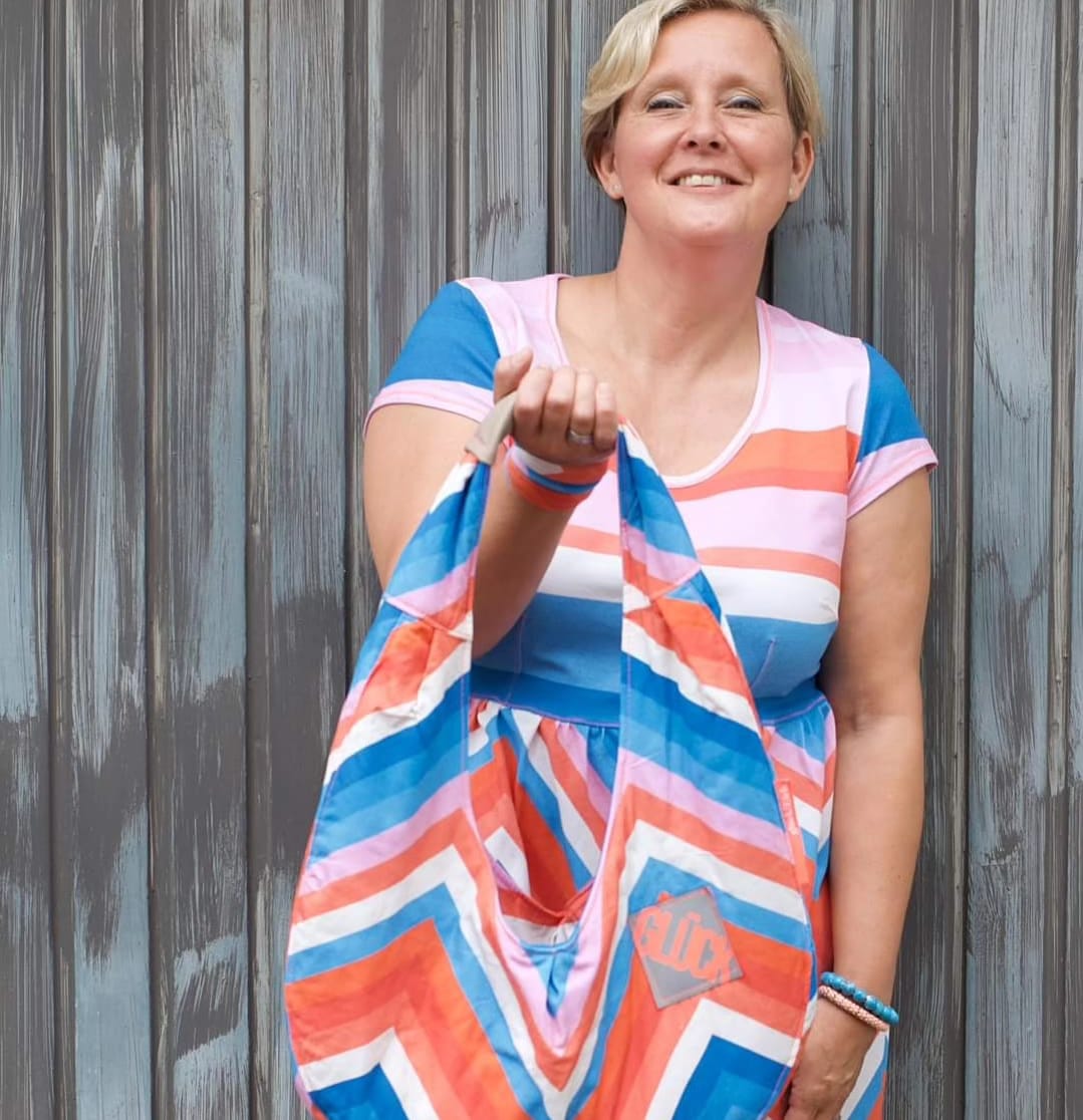 Bio Webware Stoff  -  Zig Zag  - LisaSanders, Streifen, blau, rot, 100% Bio-Baumwolle