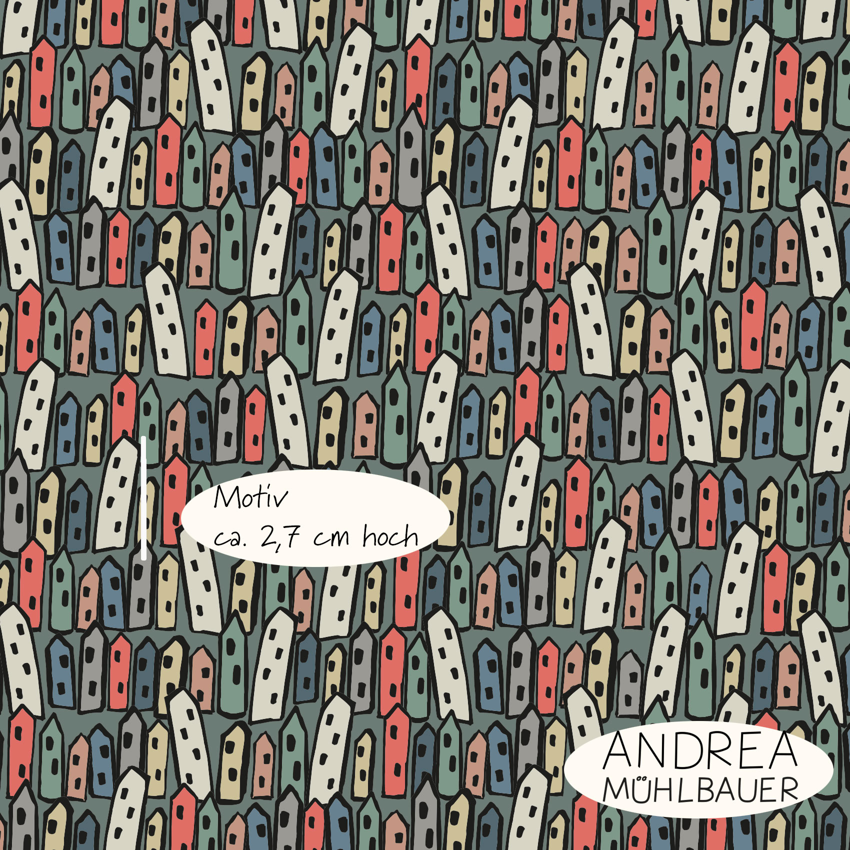 Bio Webware Stoff  -  Back in the City Small  - AndreaMuehlbauer, Abstrakt, bunt, 100% Bio-Baumwolle
