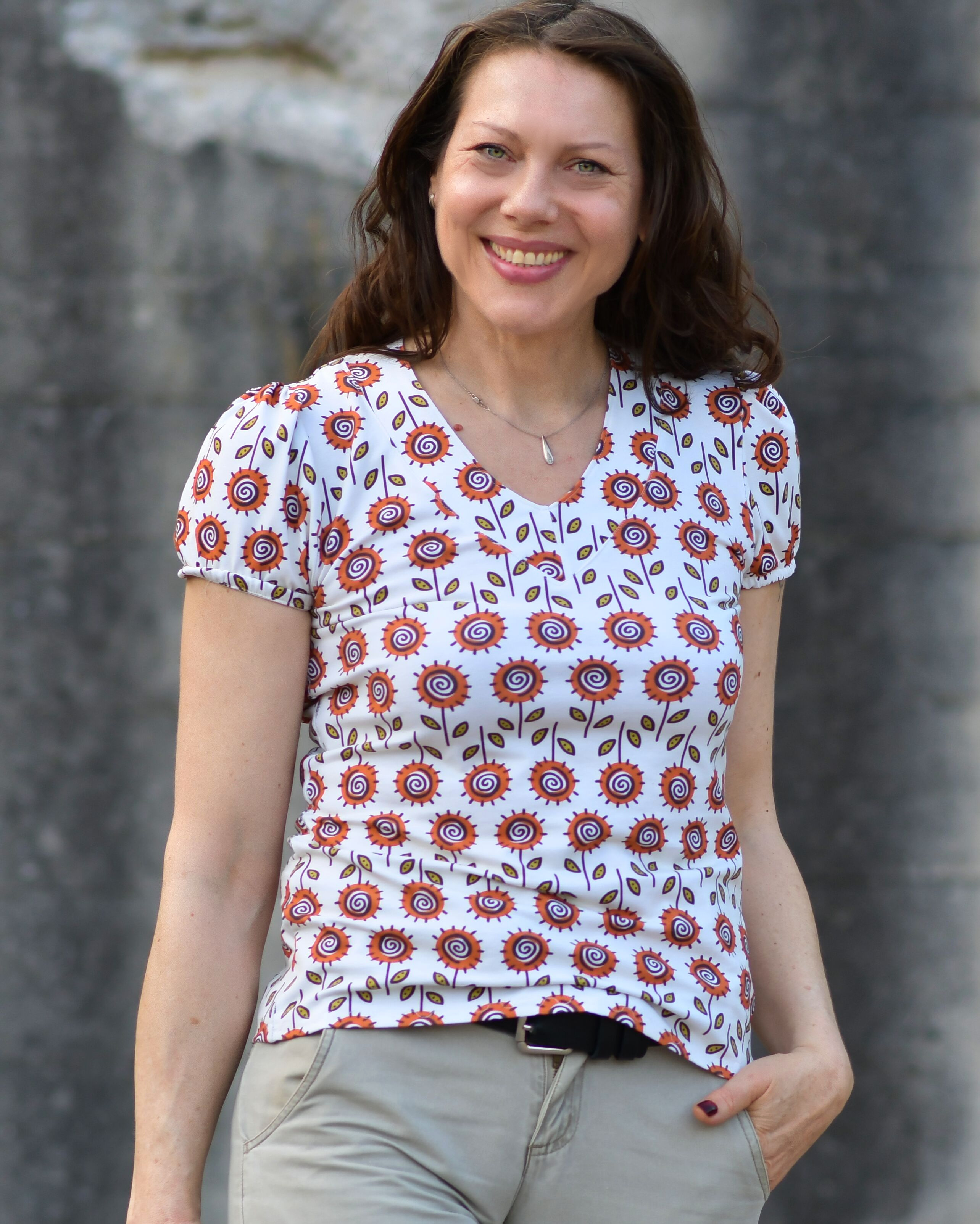 Bio Stoff  -  Retro Sommerblumen beige