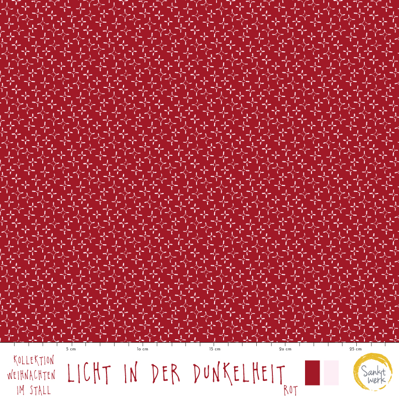 Bio Webware Stoff  - Licht in der Dunkelheit rot - Sanktwerk, Weihnachten, rot 100% Bio-Baumwolle