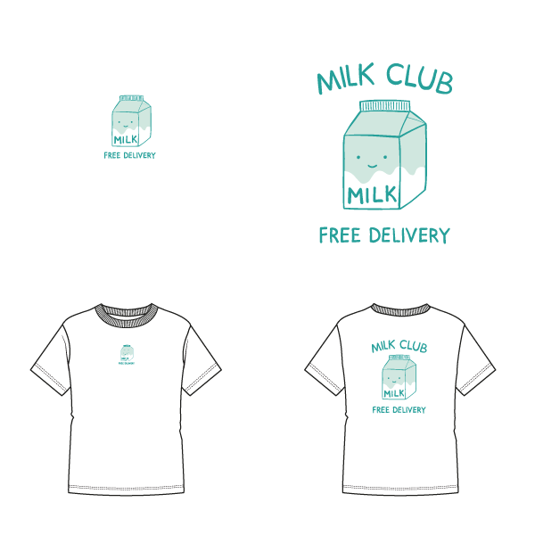 Organic fabric  - 100cm Panel Milk Club white