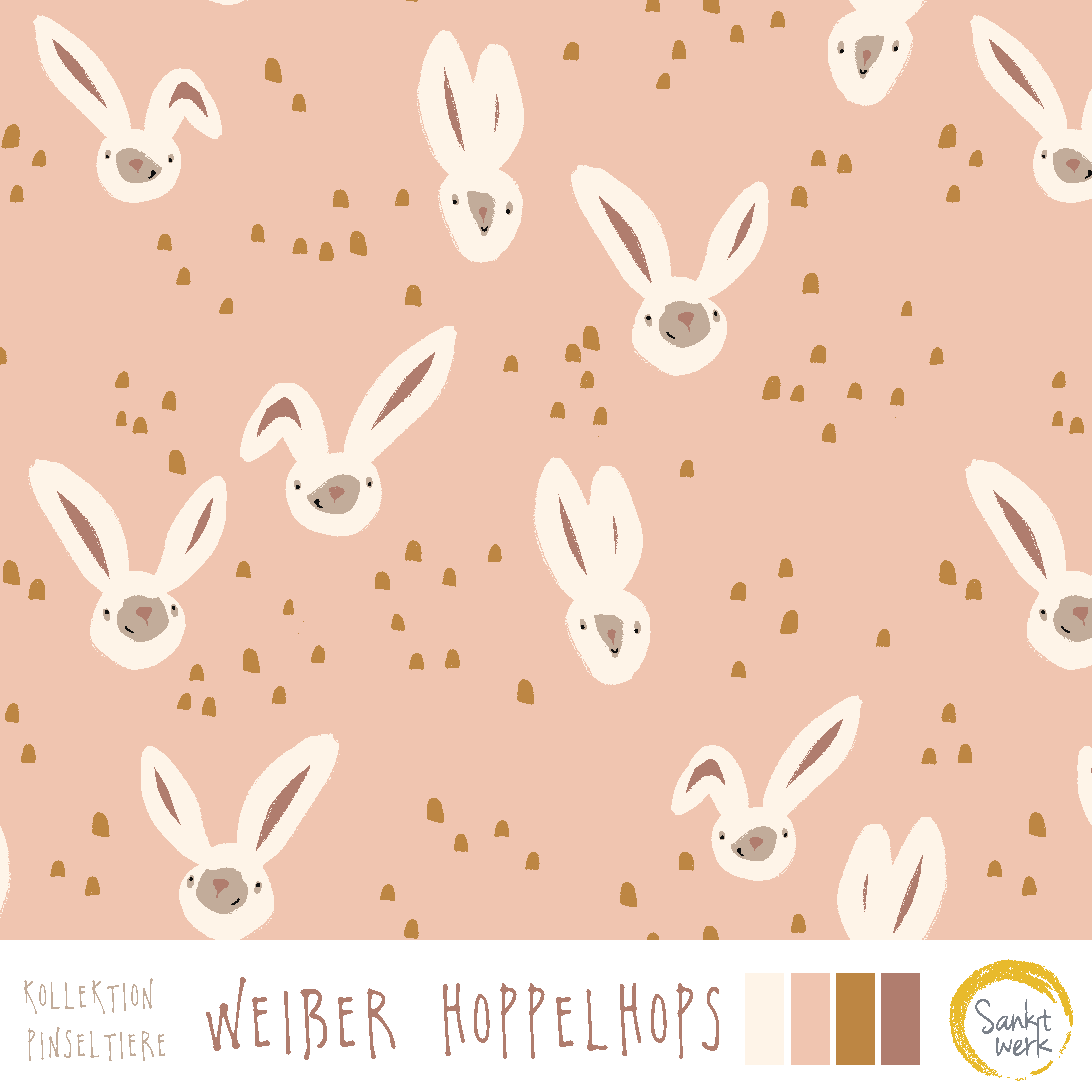 Bio Stoff  -  Weißer Hoppelhops  - Sanktwerk, Tiere, orange