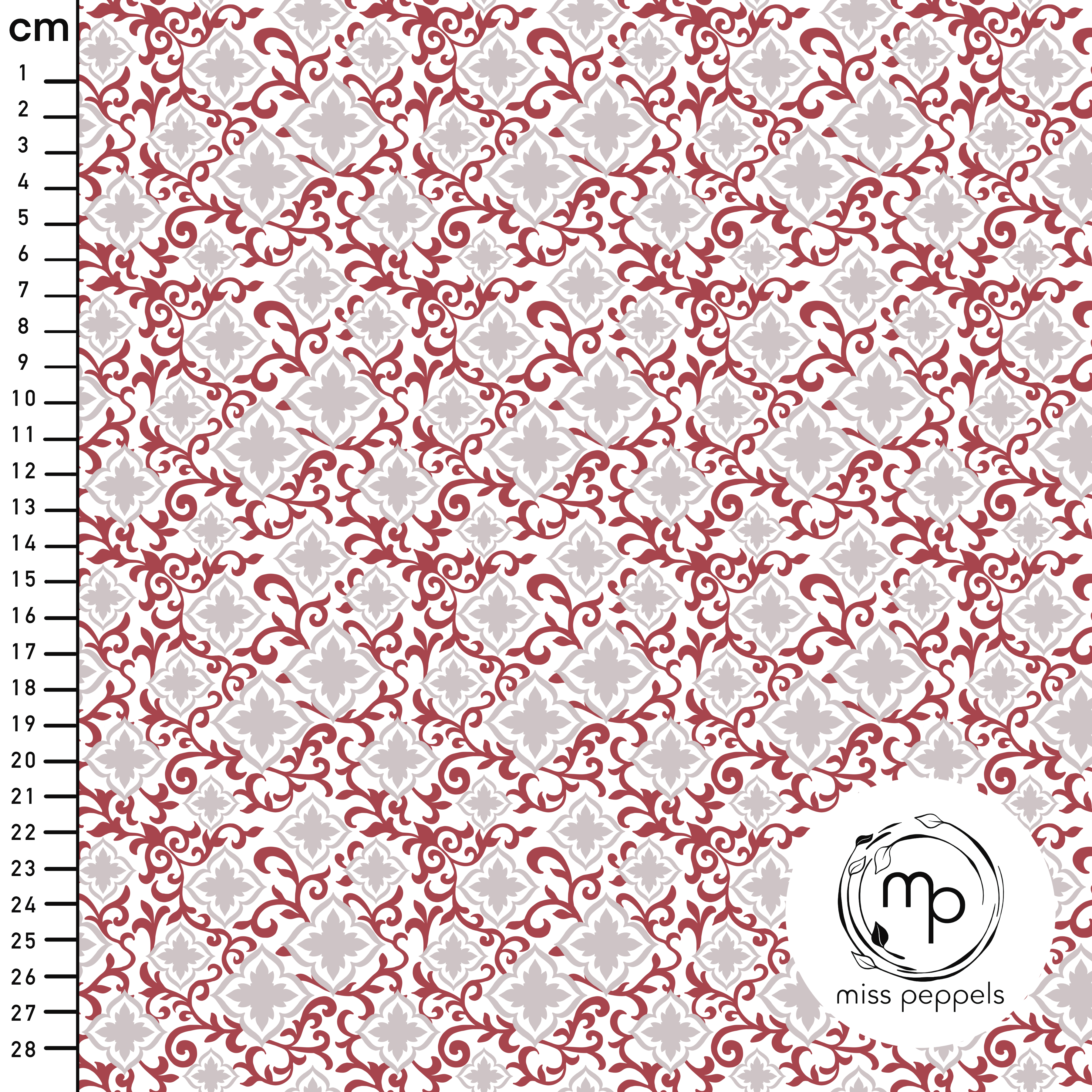 Bio Stoff - Verspielt Ornamente rot, grau 