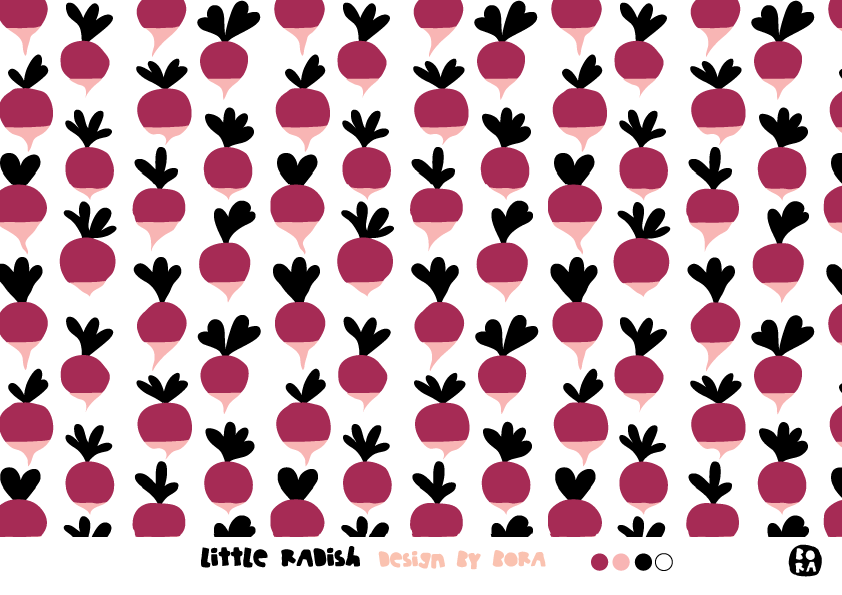 Bio Webware Stoff  -  Little Radish  - Bora, weiß, Obst & Gemüse, 100% Bio-Baumwolle