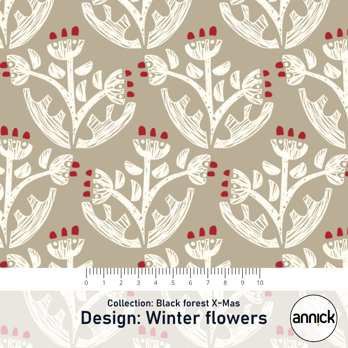 Bio Webware Stoff - Black Forest X Mas Winter Flow - Annick, Floral & Blumen, beige, 100% Bio-Baumwolle Bio Webware Stoff - Black Forest X Mas Winter Flow - Annick, Floral & Blumen, beige, 100% Bio-Baumwolle