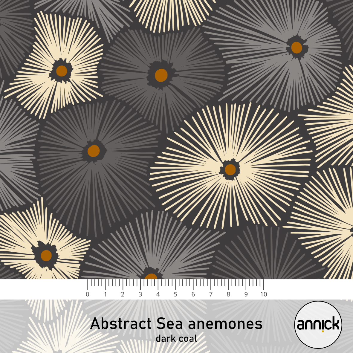 Bio Stoff - Abstract Sea Anemones Dark Coal by Annick in black