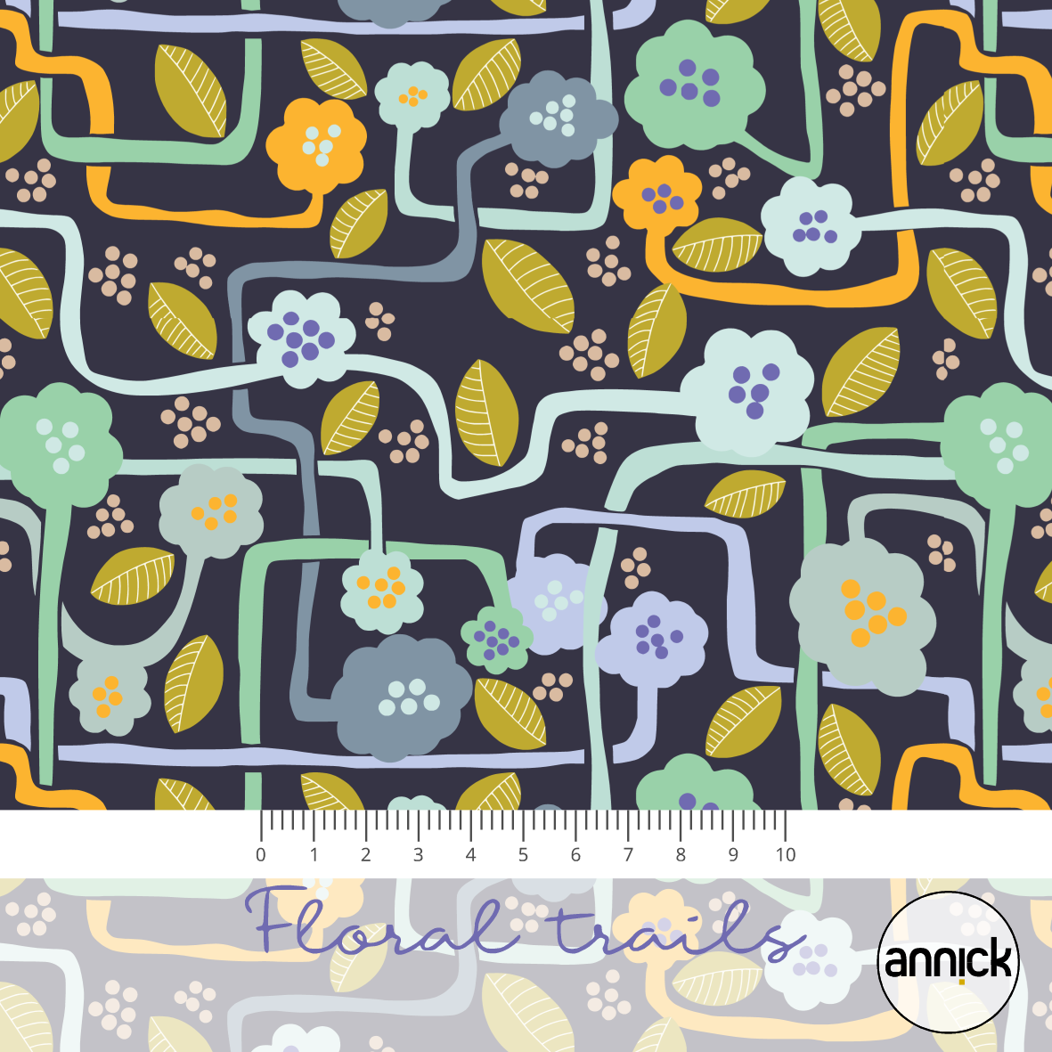 Bio Stoff  -  Floral Trails  - Annick, bunt, Floral & Blumen, Abstrakt