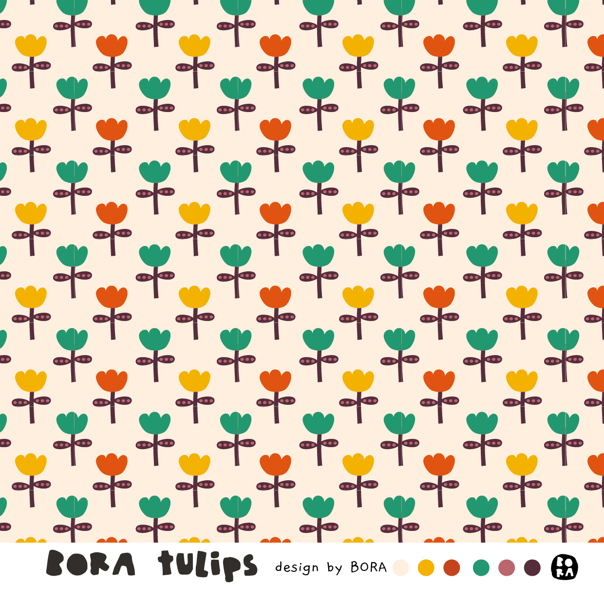 Bio Webware Stoff  -  Tulips  - Bora, Blätter & Ranken, Frühling, Sommer, Floral & Blumen, bunt, beige, 100% Bio-Baumwolle