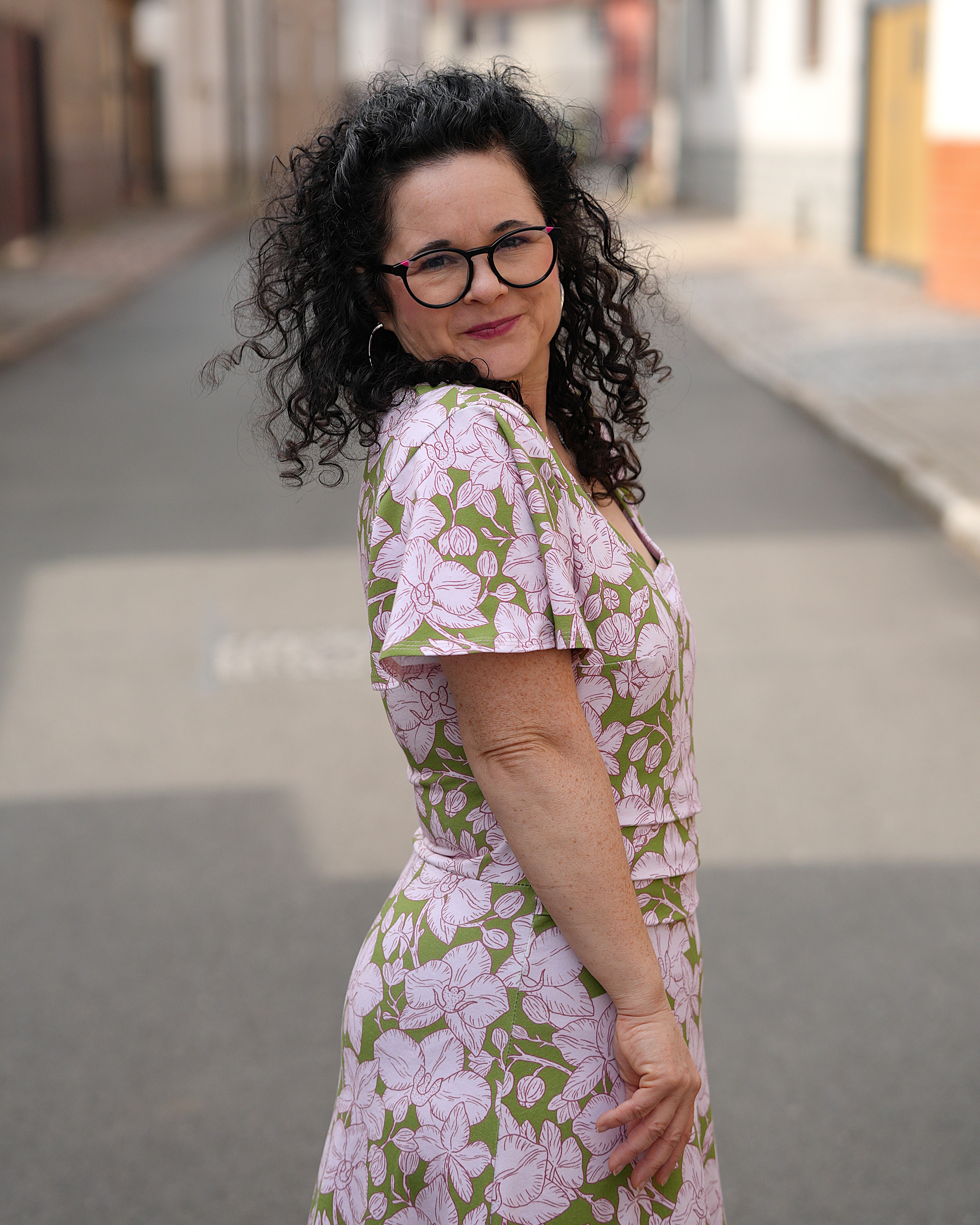 Bio Stoff  - Orchideenliebe Blütenherz grün