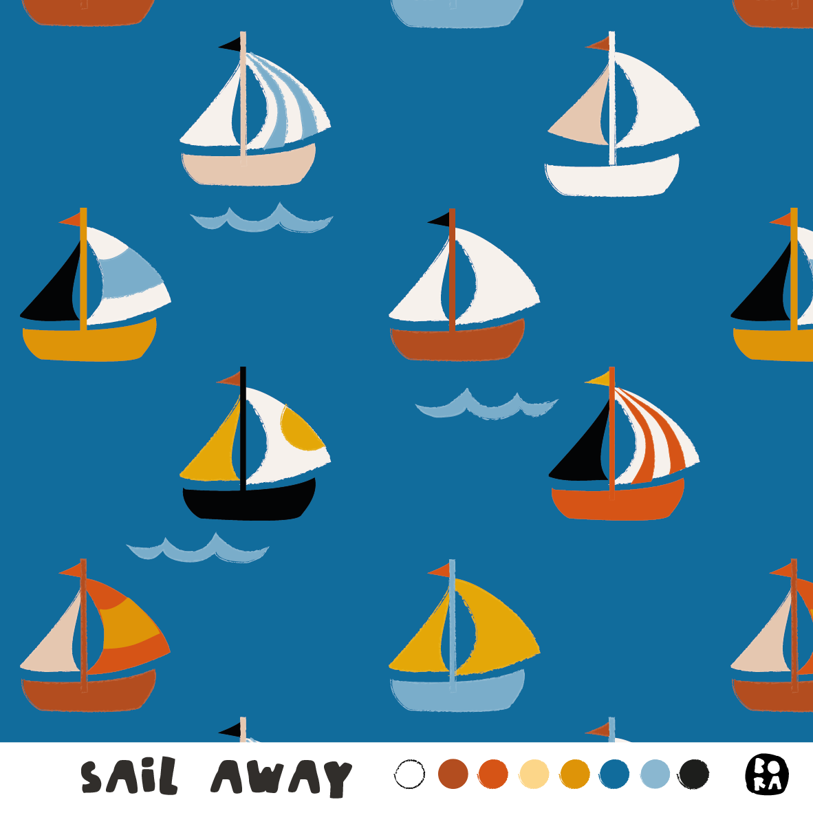 Bio Stoff  - Sail Away - Bora, blau, Maritim, Fahrzeuge