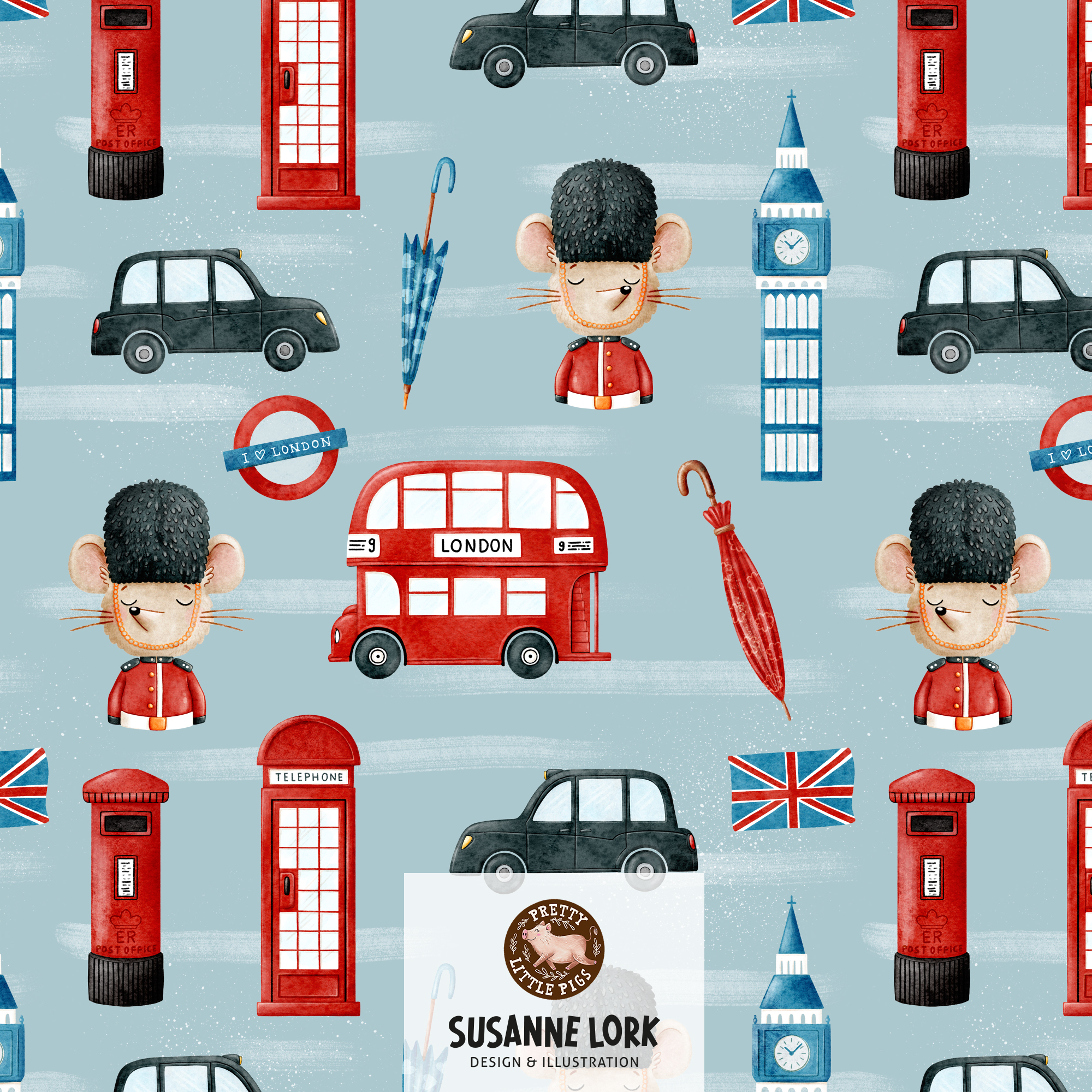 Bio Stoff - Hello London Sightseeing Blau von Pretty Little Pigs in blau