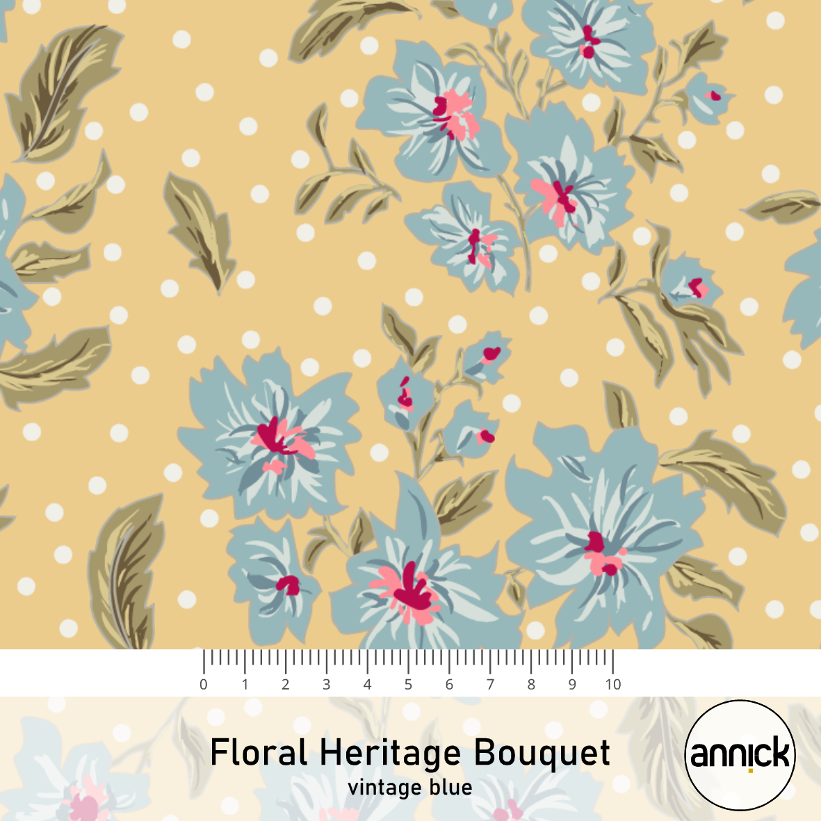 Bio Stoff  - Floral Heritage Bouquet Vintage Blue  - Annick, beige, Floral & Blumen