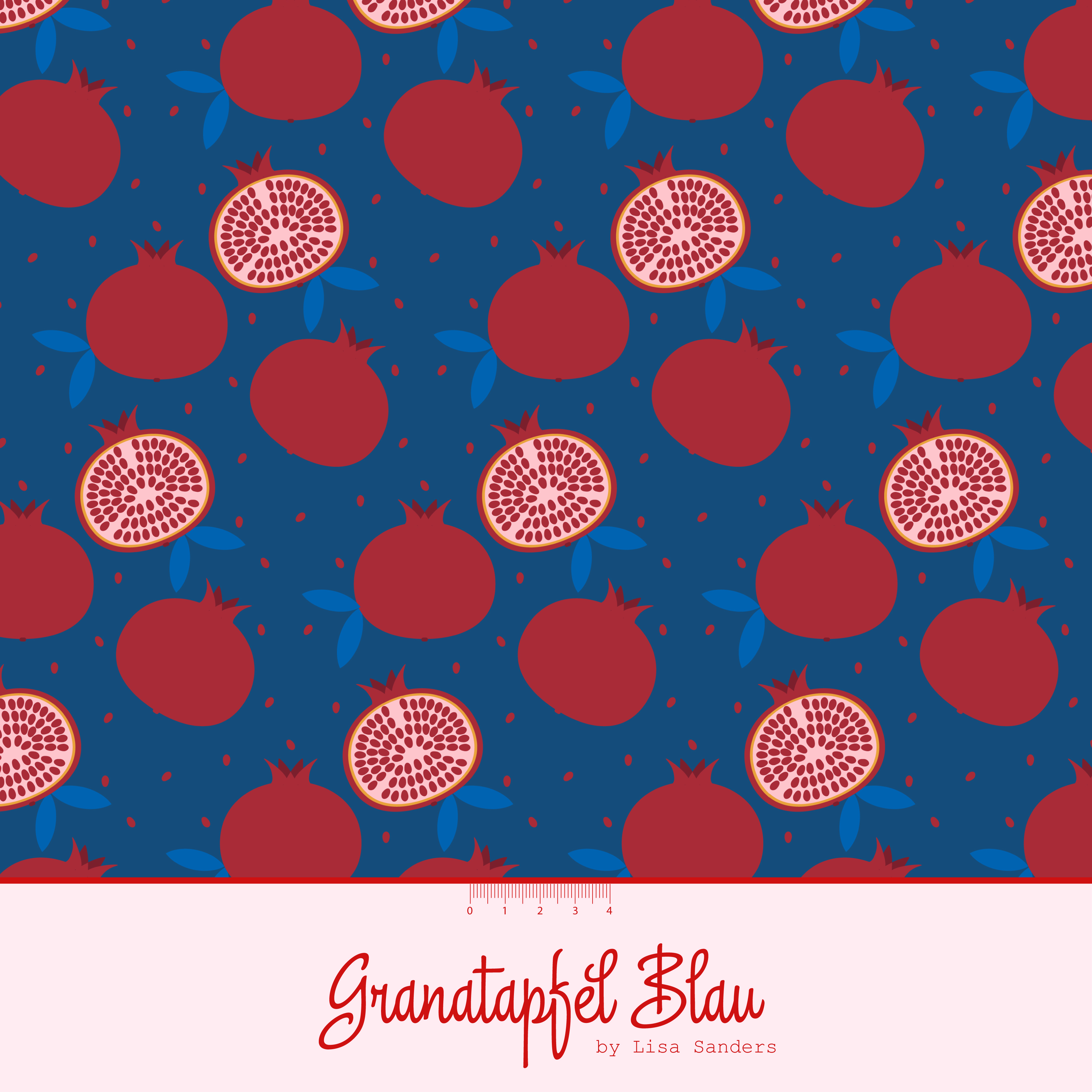 Bio Stoff  -  Granatapfel  - LisaSanders, blau, Obst & Gemüse