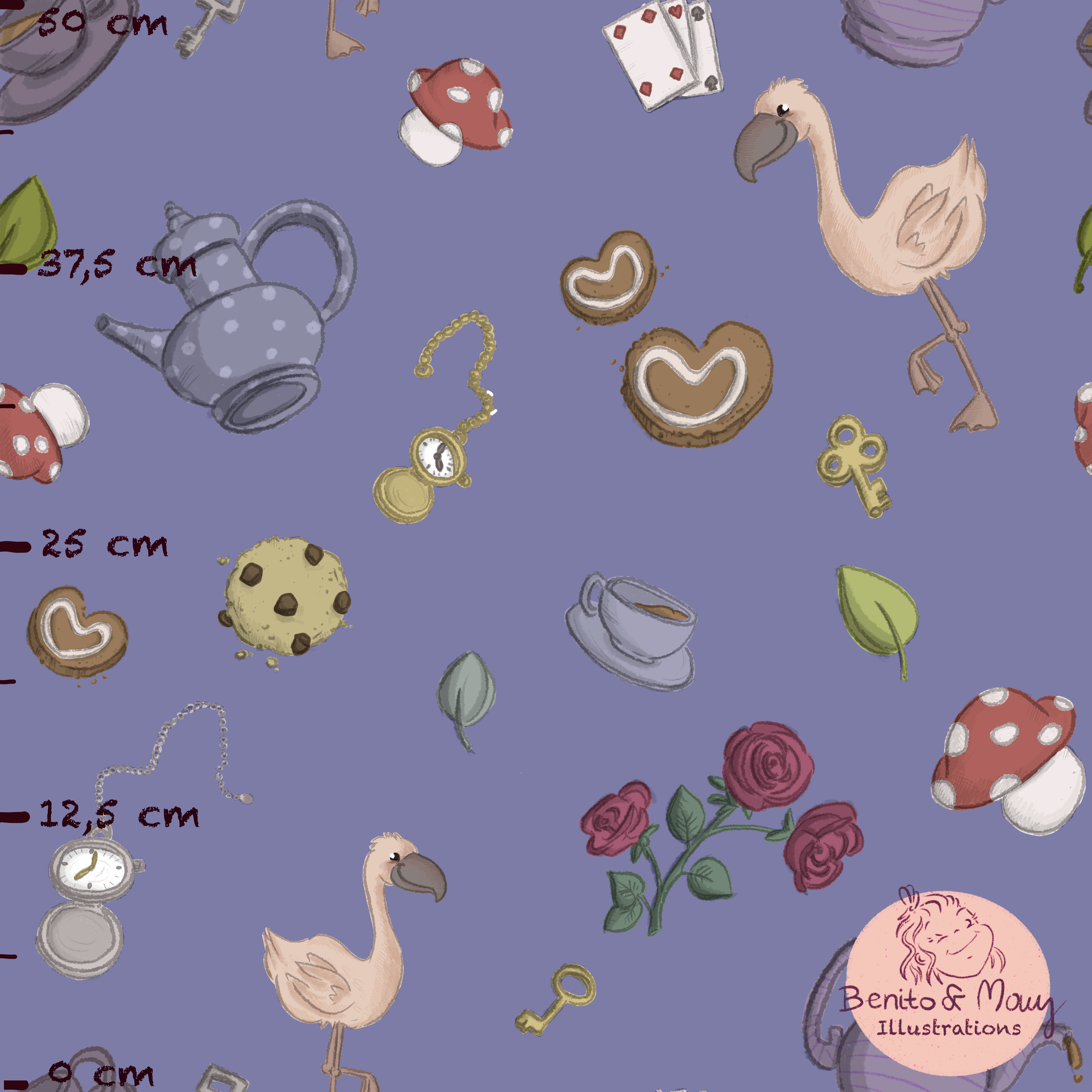 Bio Fabric - Tea Party Blue by Benito Und Maus Illustrations in blue
