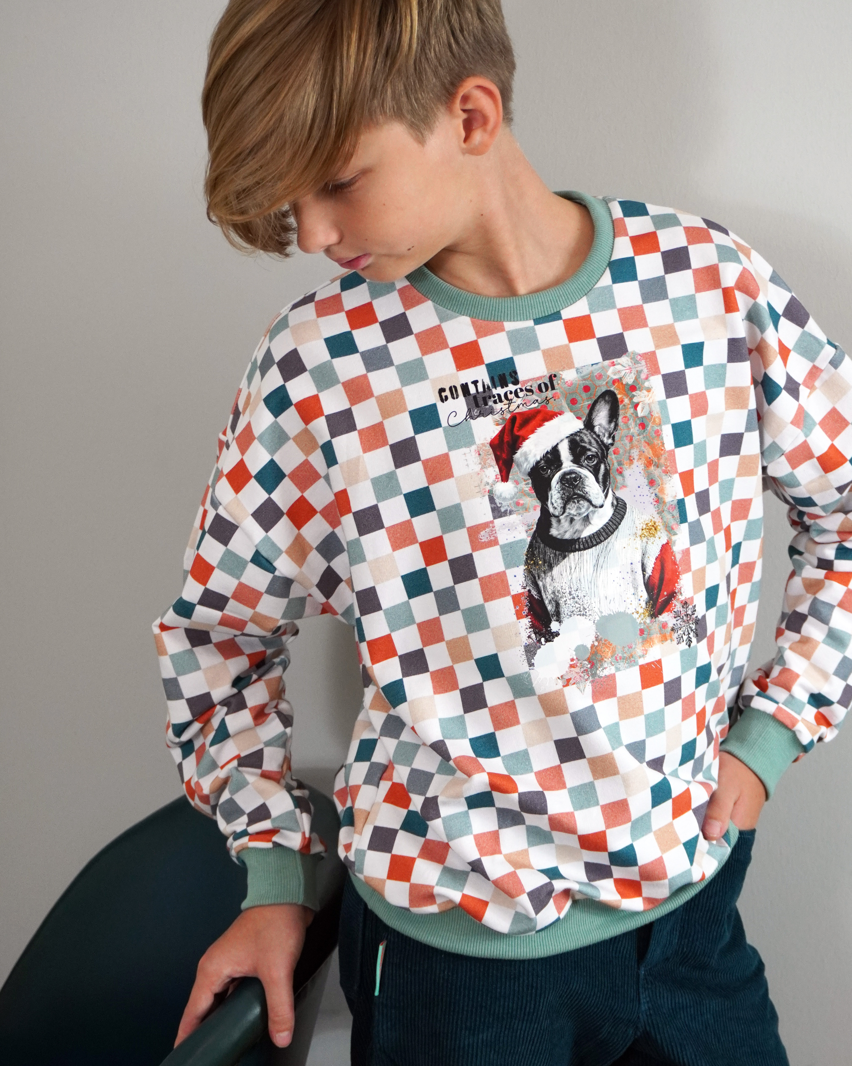 Bio Stoff - Retroscholle Karo mint, orange